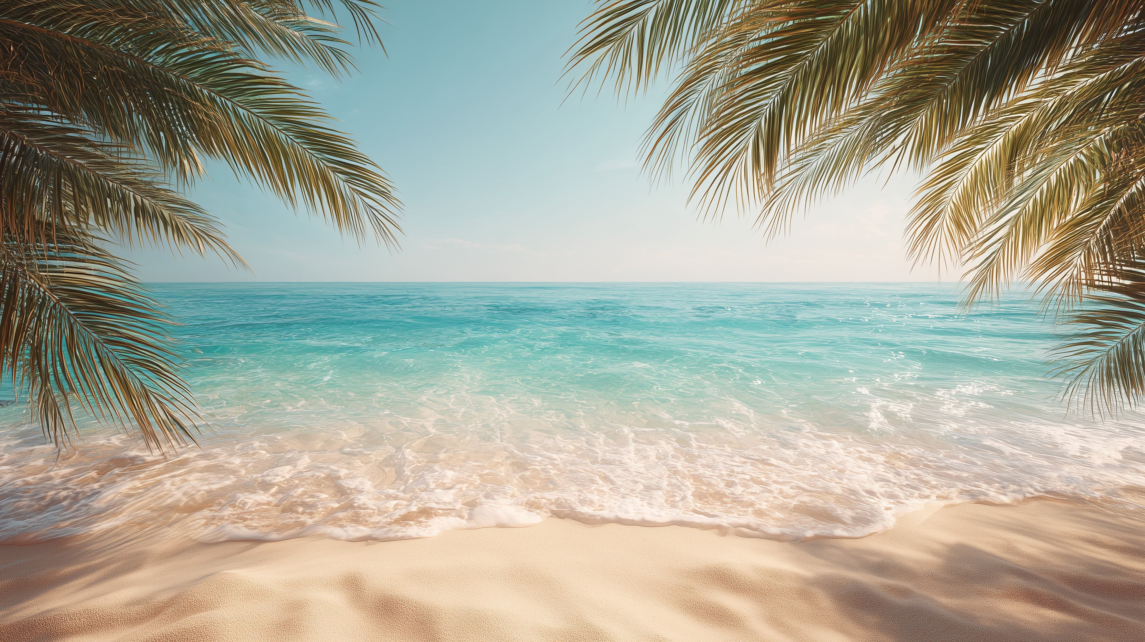 Tropical Beach Paradise: Turquoise Sea & Palm-Fringed Shore - High Resolution beach Wallpaper for Mobile and Desktop
