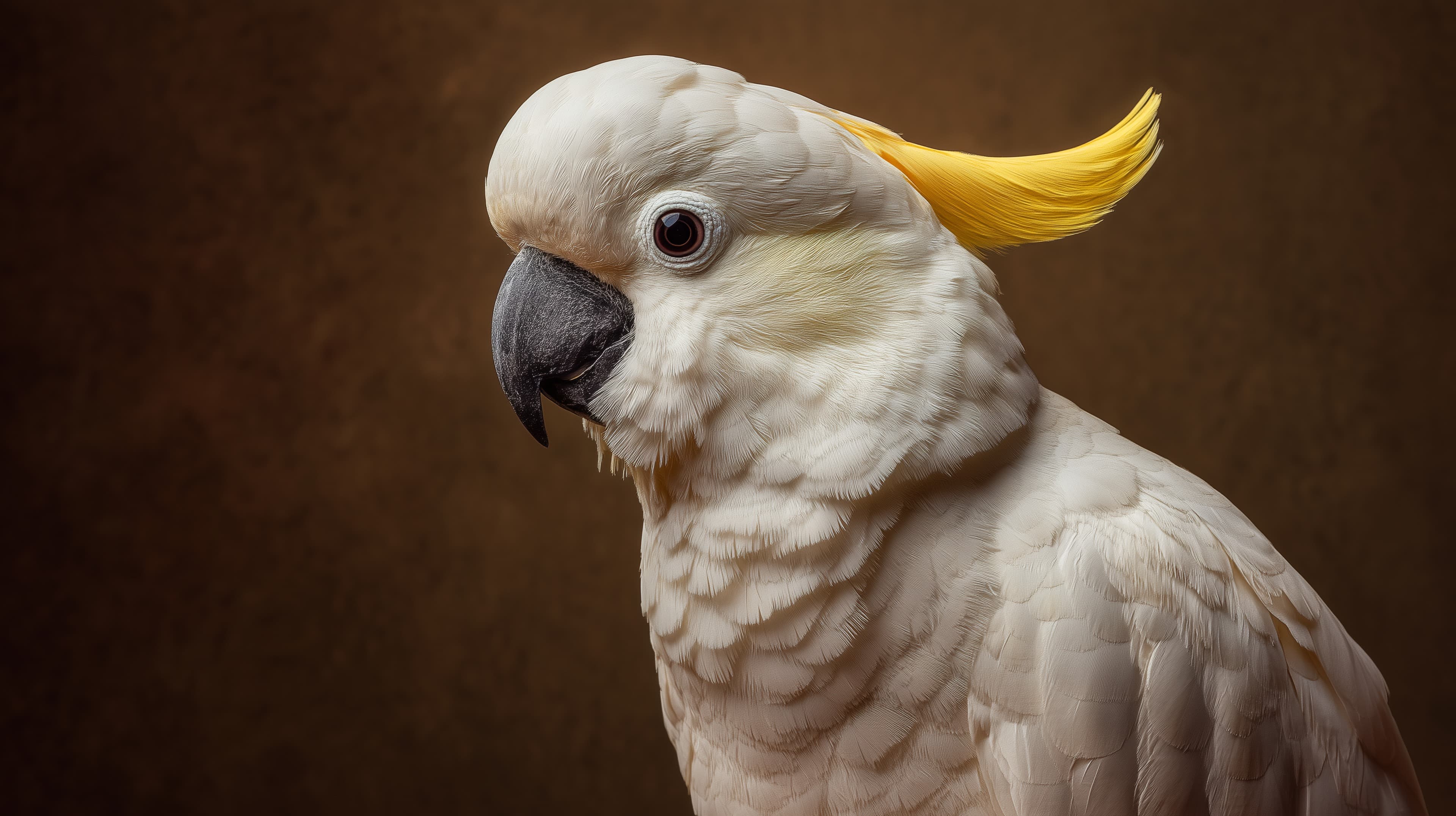 Striking White Cockatoo Portrait with Bright Yellow Crest - High Resolution bird-wallpaper Wallpaper for Mobile and Desktop