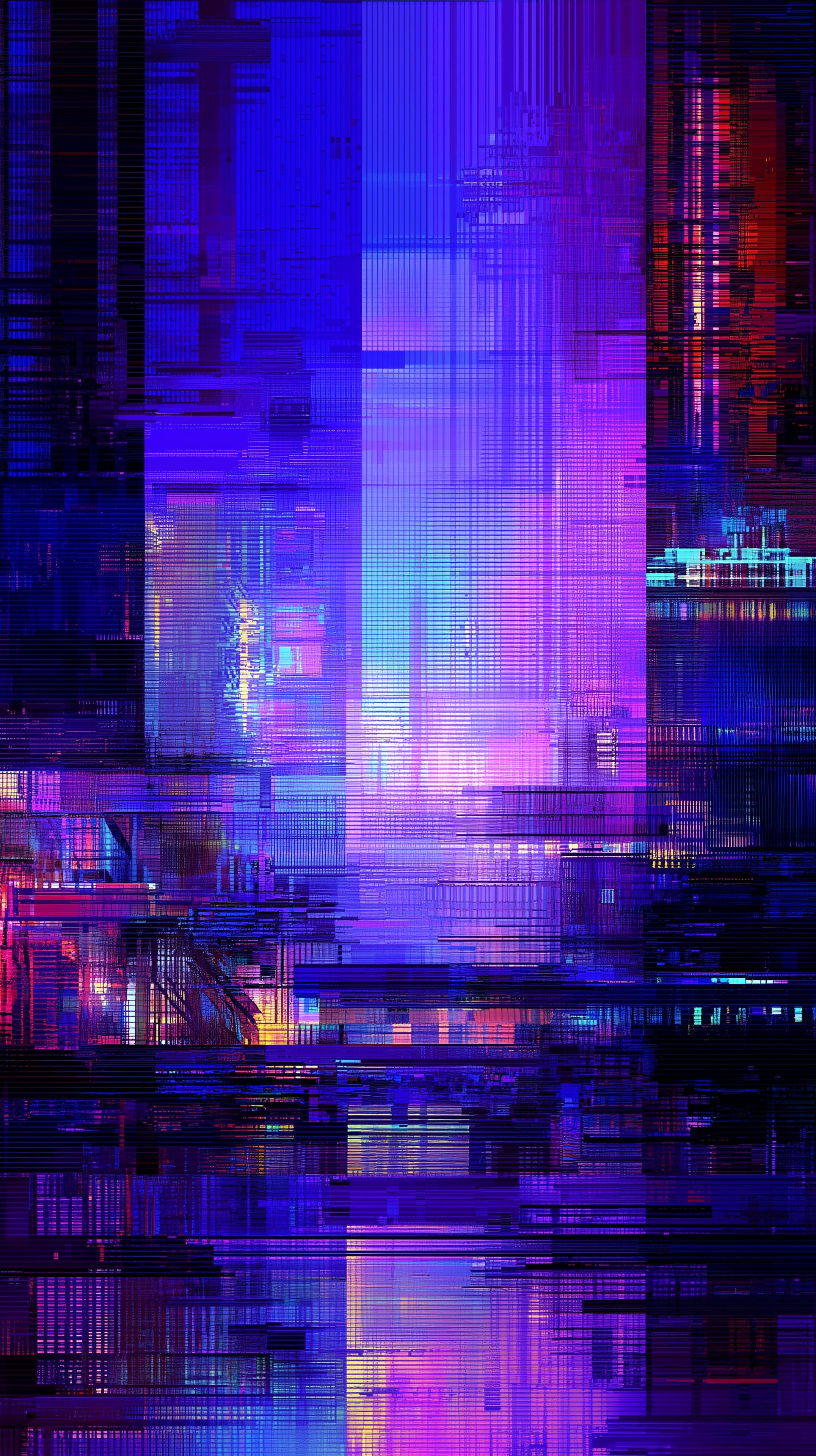 Neon Night City Glow: Abstract Glitch Wallpaper Scene - High Resolution abstract Wallpaper for Mobile and Desktop