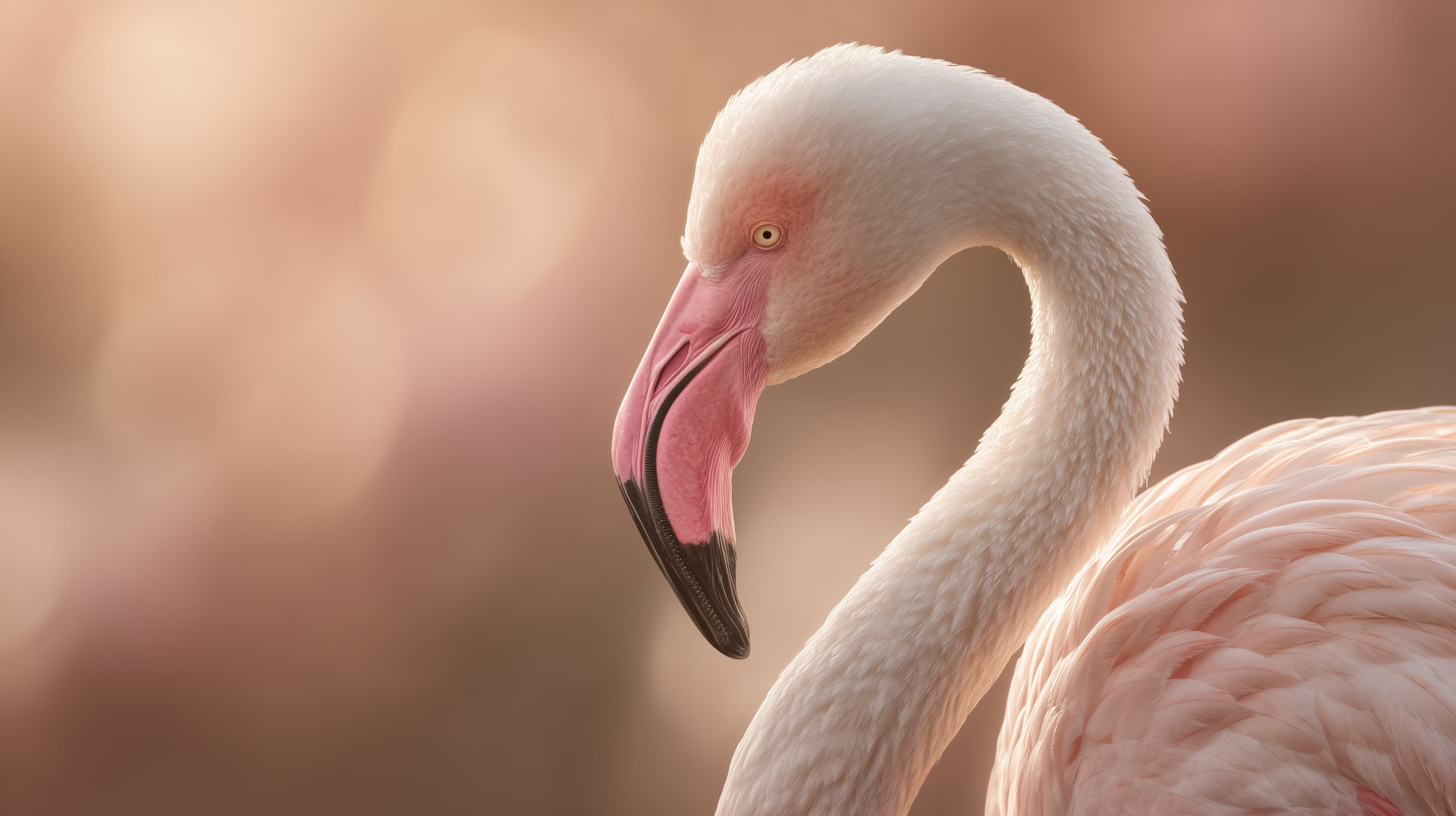 Soft Pink Flamingo Portrait in Warm Sunset Light - Elegant - High Resolution flamingo Wallpaper for Mobile and Desktop