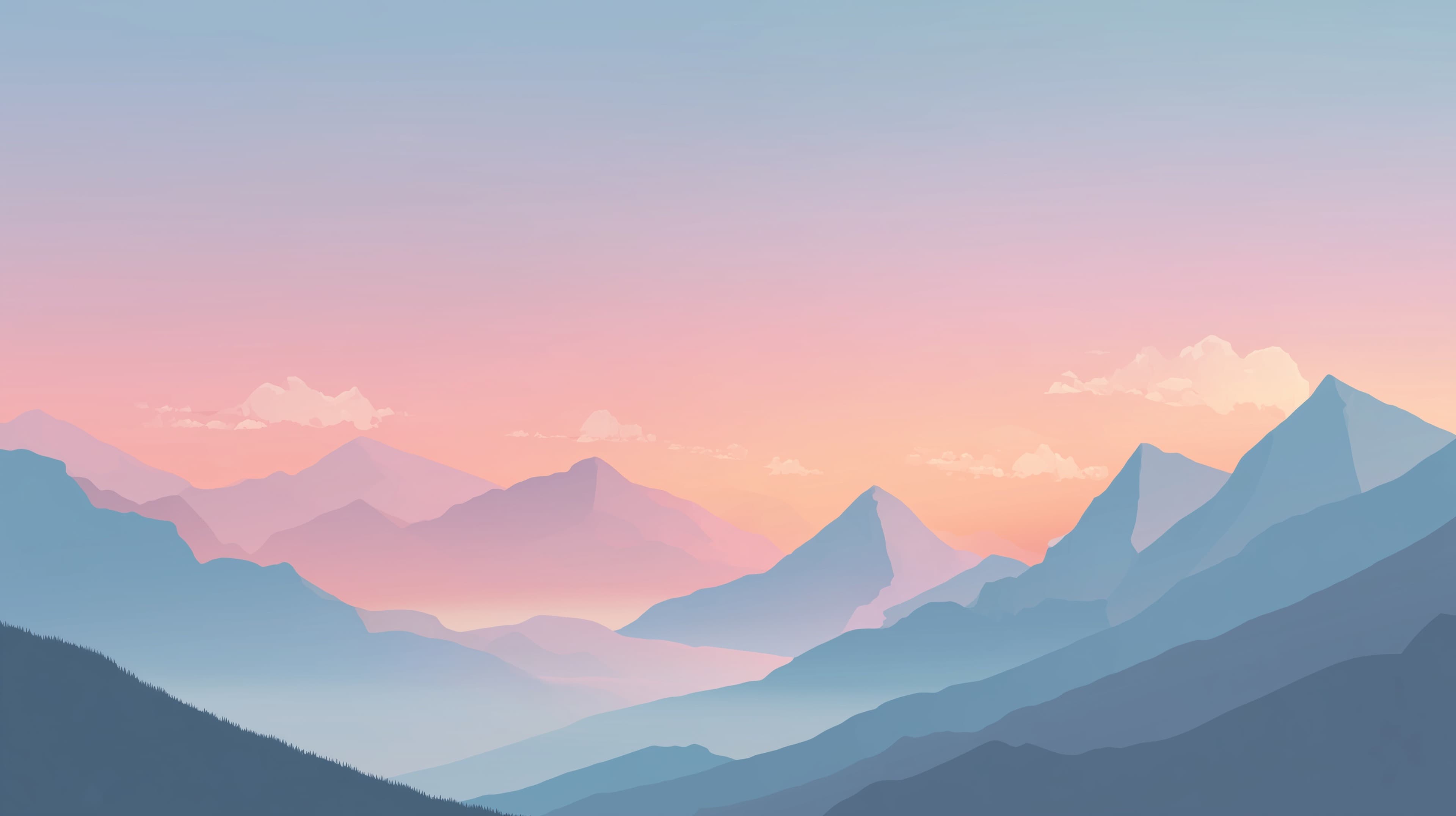 Pastel Mountain Sunrise Wallpaper with Soft Blue-Pink Horizon - High Resolution blue-mountains Wallpaper for Mobile and Desktop