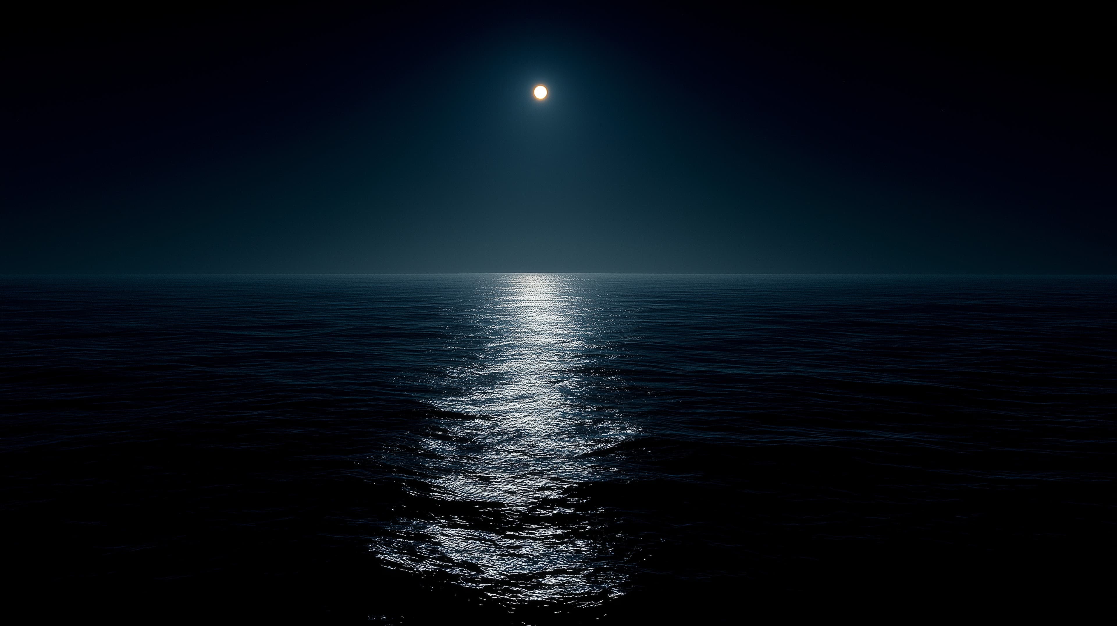 Moonlit Ocean Night Scene with Gentle Moonlight Reflection on Water - High Resolution night-scene Wallpaper for Mobile and Desktop