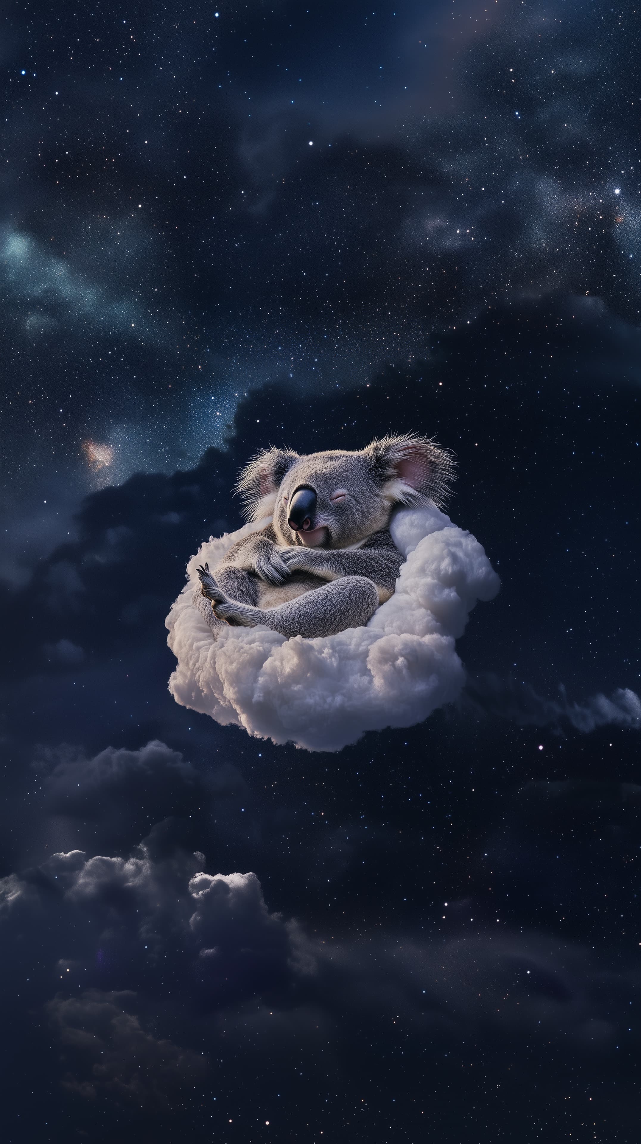 Dreamy Koala on a Cloud in Starry Night Sky Wallpaper - High Resolution celestial-night Wallpaper for Mobile and Desktop