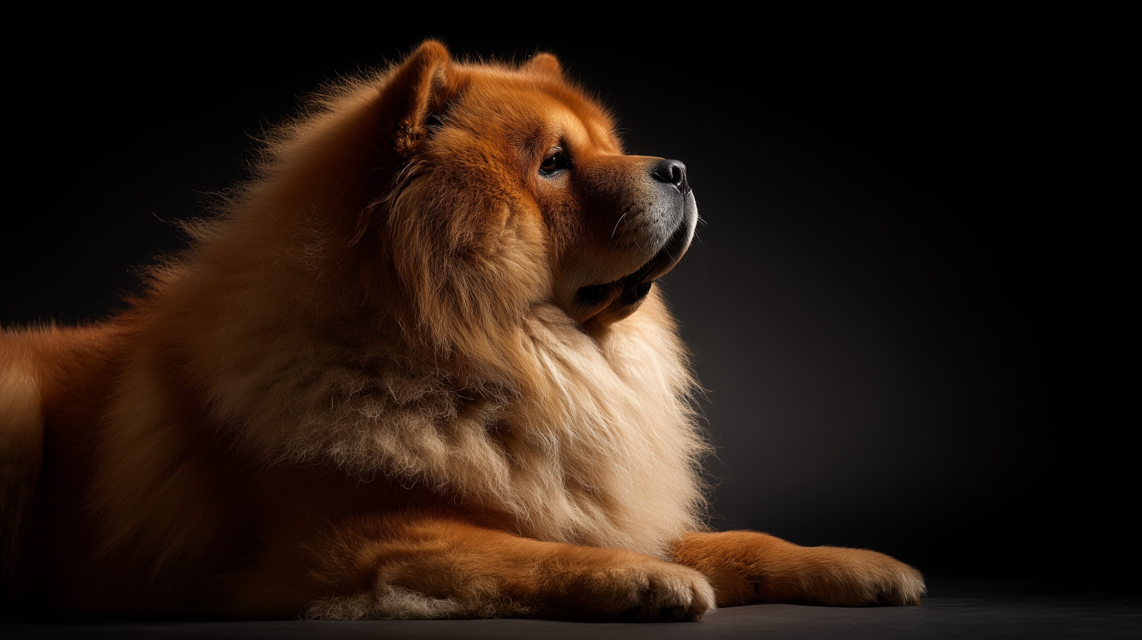 Dramatic Studio-Lit Fluffy Dog Portrait in Warm Spotlight - High Resolution dog Wallpaper for Mobile and Desktop