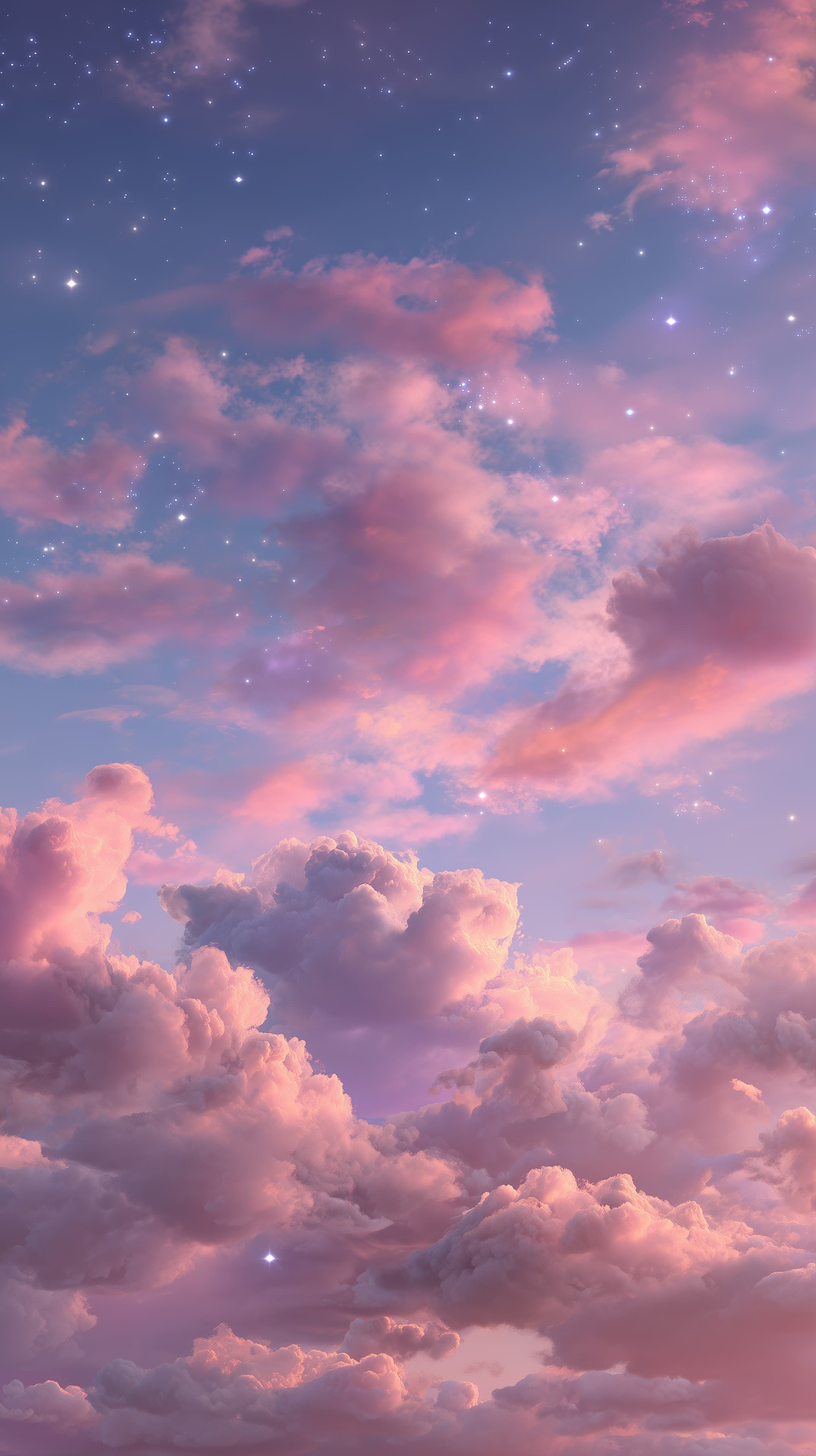 Dreamy pastel sky with pink clouds and stars wallpaper - High Resolution calm-atmosphere Wallpaper for Mobile and Desktop
