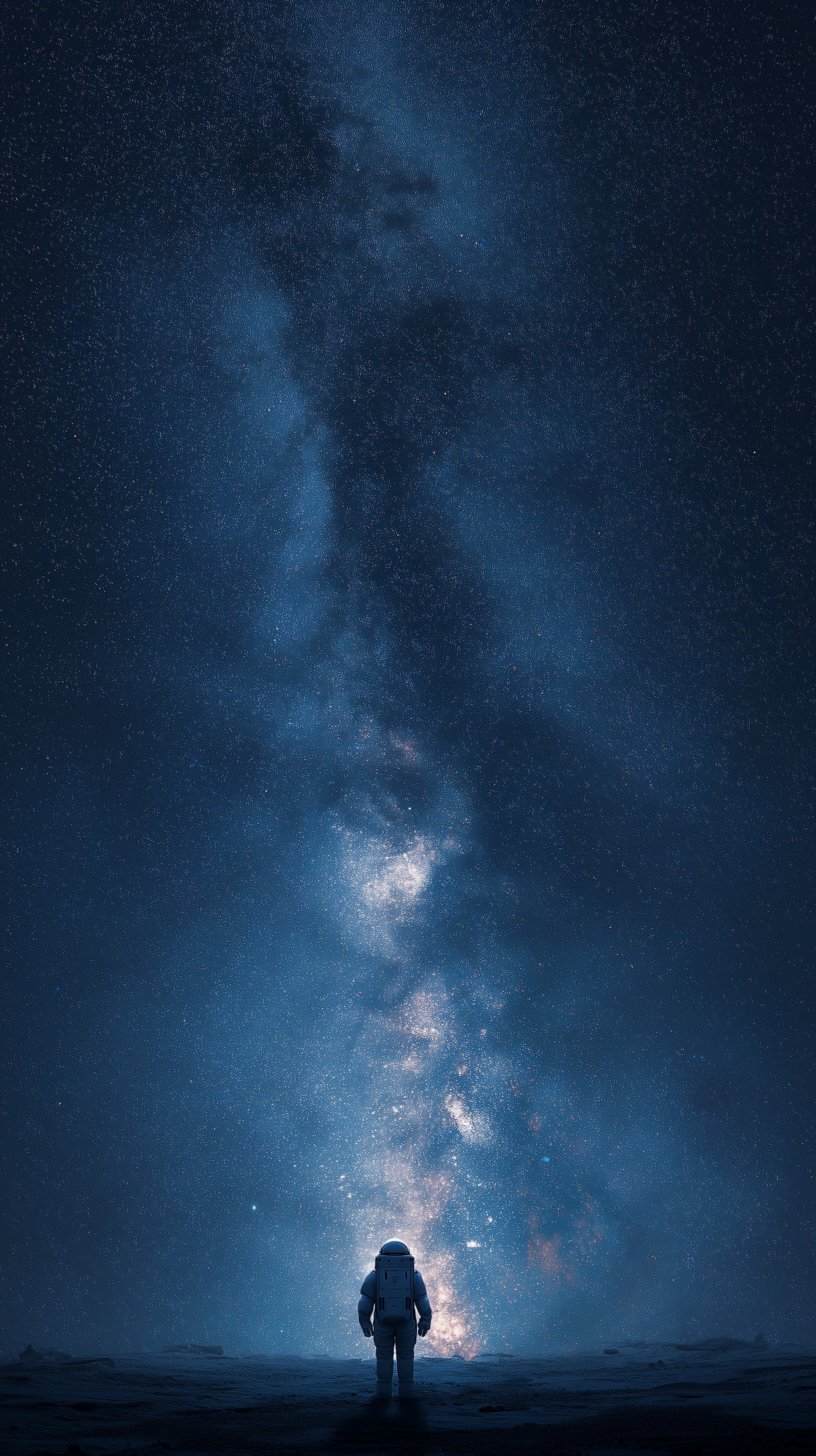 Lone Astronaut Gazing at the Milky Way in Night Sky - High Resolution astronaut Wallpaper for Mobile and Desktop