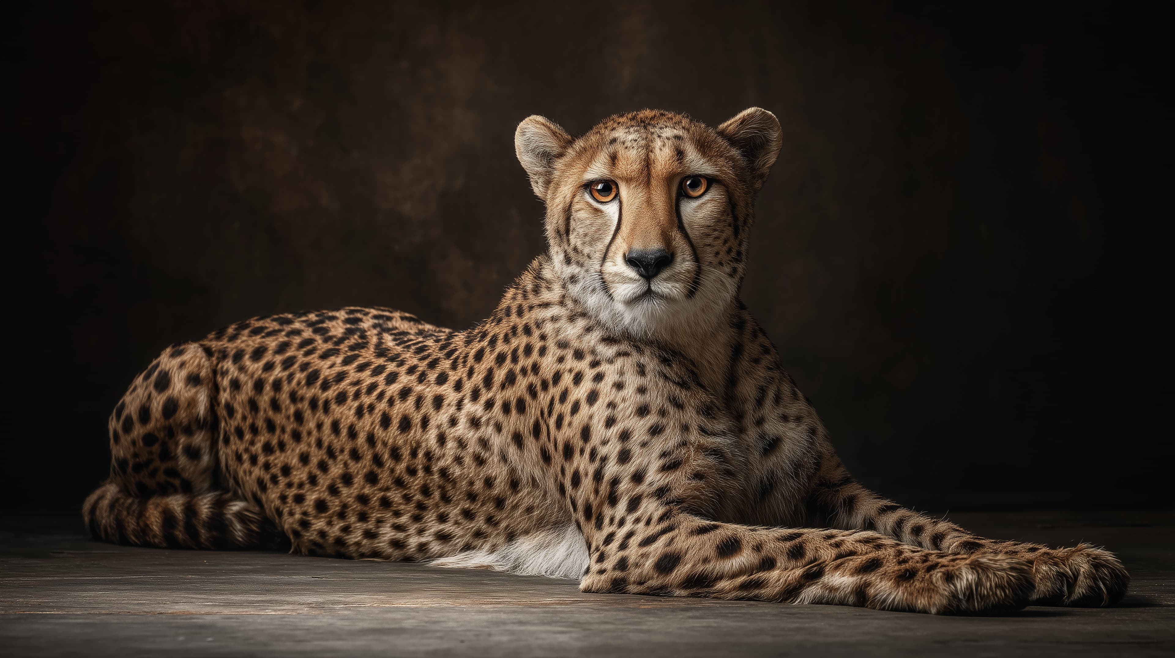 Cheetah in Studio: Elegant Spotted Cat Portrait, Dramatic Lighting - High Resolution cheetah Wallpaper for Mobile and Desktop
