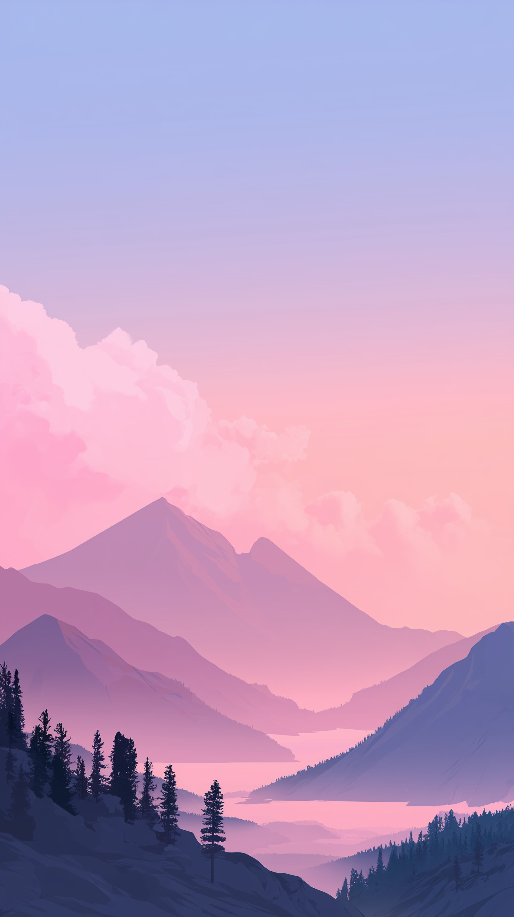 Pastel Mountain Sunset Landscape Wallpaper - Dreamy Dusk - High Resolution calm-landscape Wallpaper for Mobile and Desktop