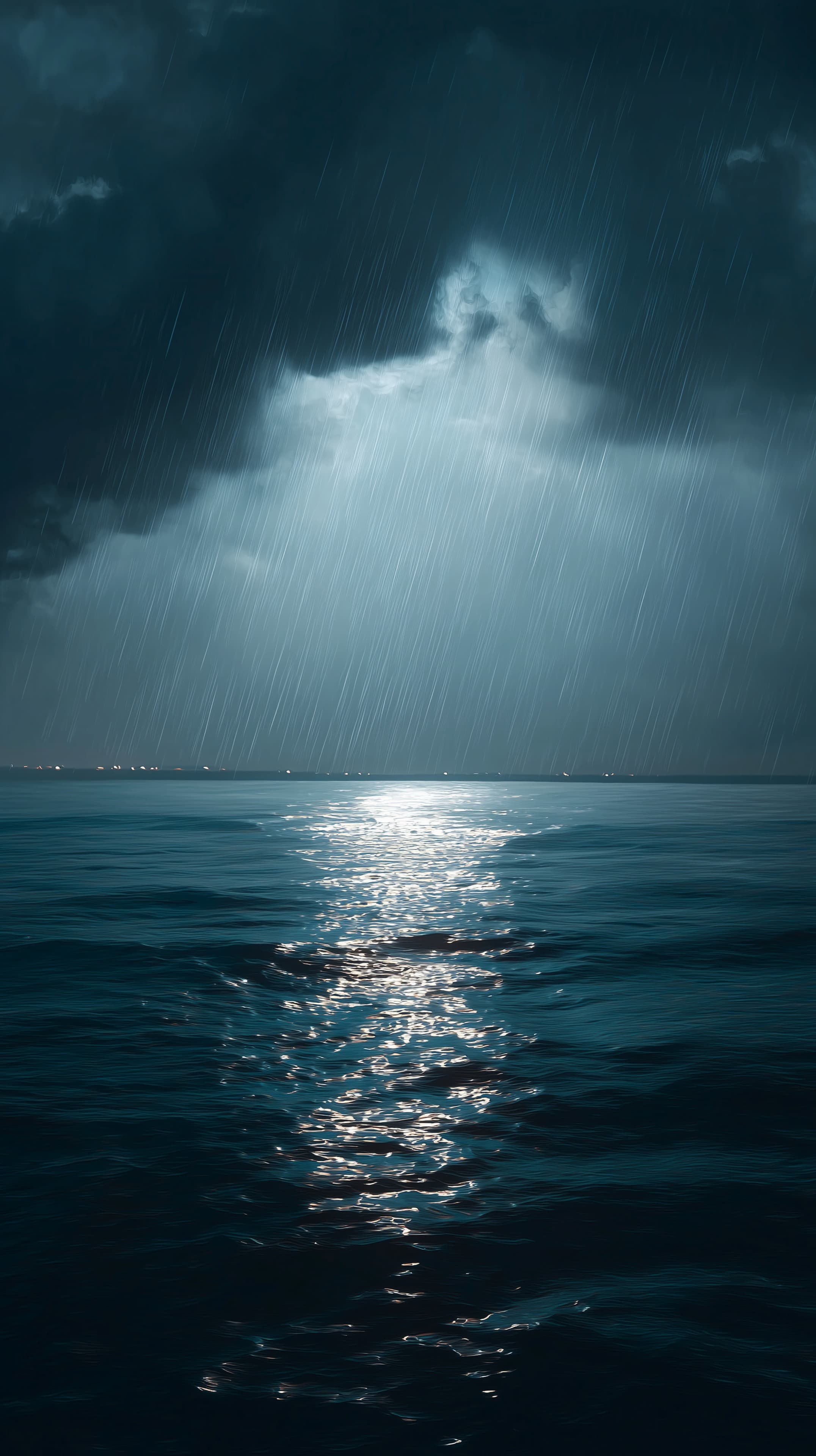 Moonlit Rain Over a Calm Ocean Night Scene Wallpaper - High Resolution cinematic-wallpaper Wallpaper for Mobile and Desktop