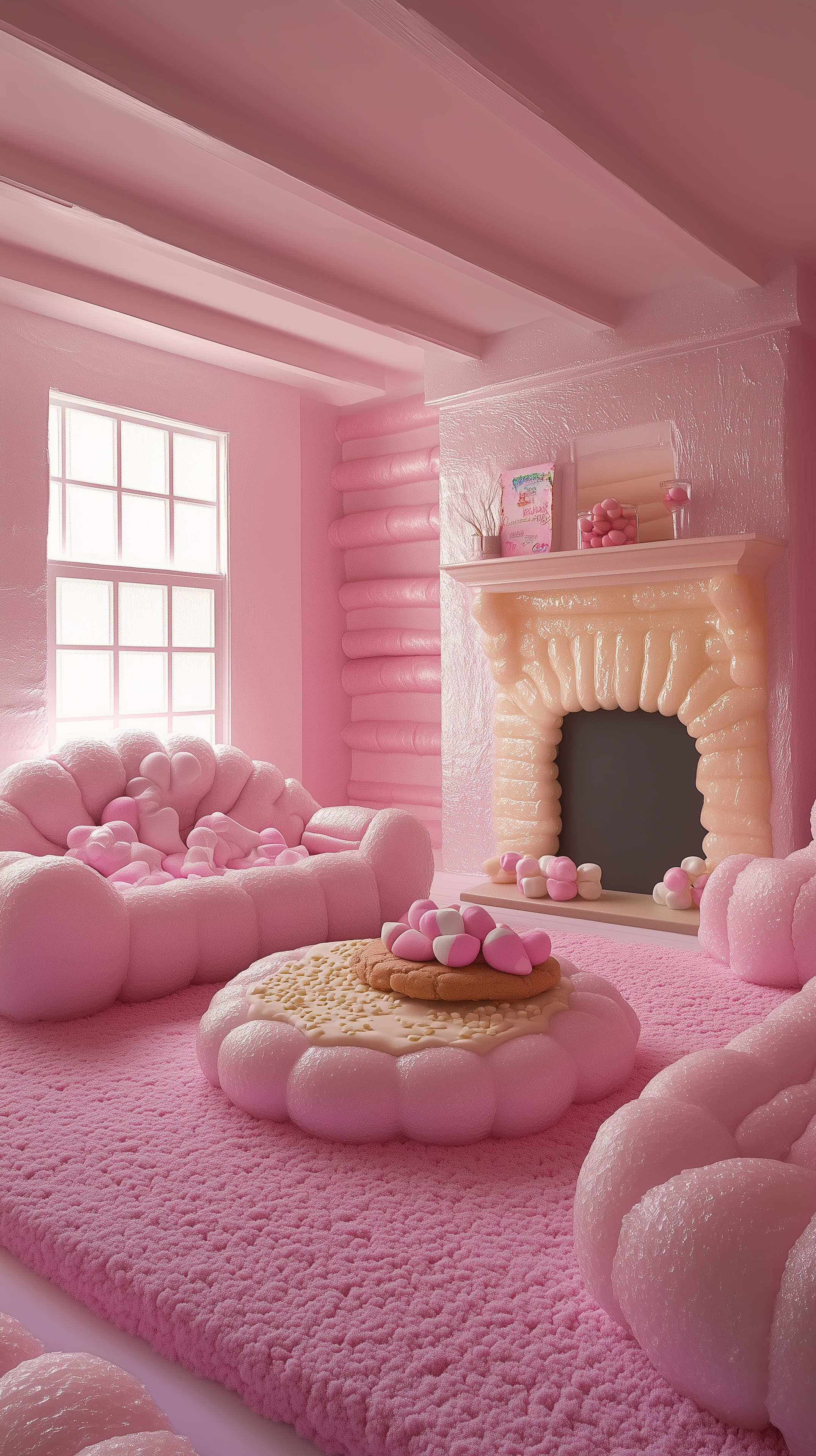 Dreamy Pink Wonderland Room Wallpaper - Plush Cloud Lounge - High Resolution candy-decor Wallpaper for Mobile and Desktop