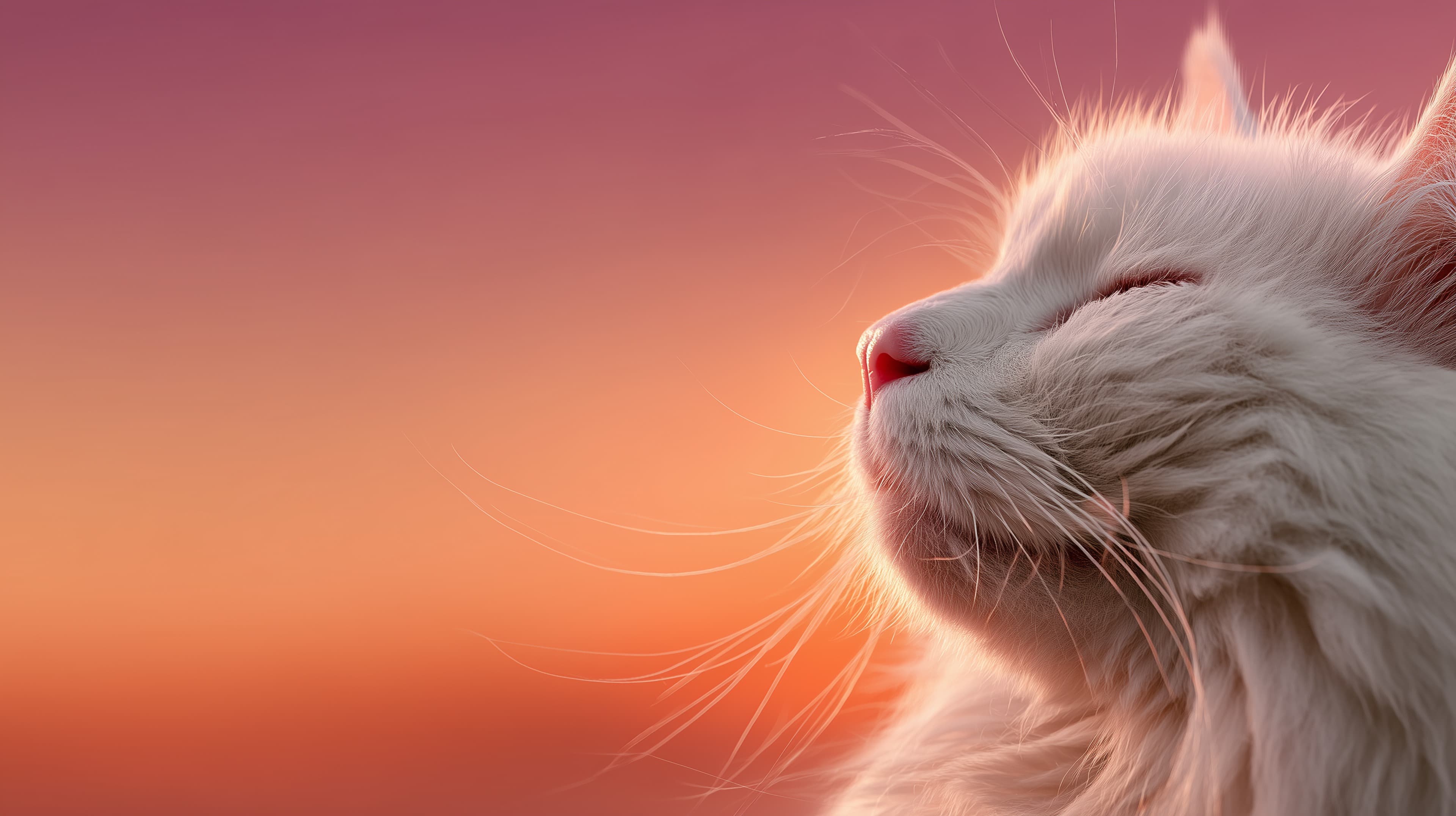 Dreamy Sunset Cat Portrait with Soft Light and Silky Fur - High Resolution calm-mood Wallpaper for Mobile and Desktop