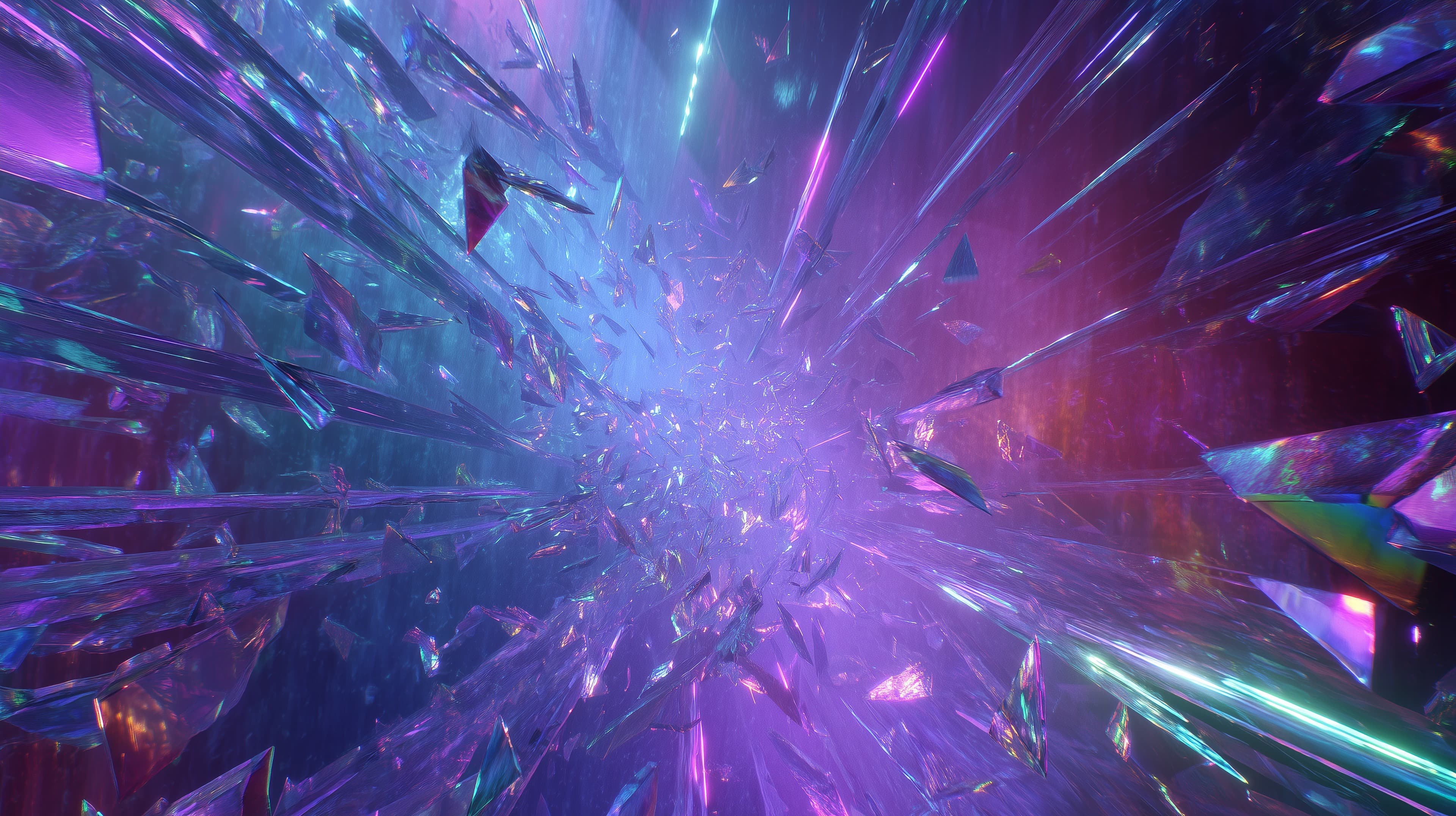 Neon Crystal Tunnel Wallpaper Abstract Prism Burst in Violet and Blue - High Resolution abstract Wallpaper for Mobile and Desktop