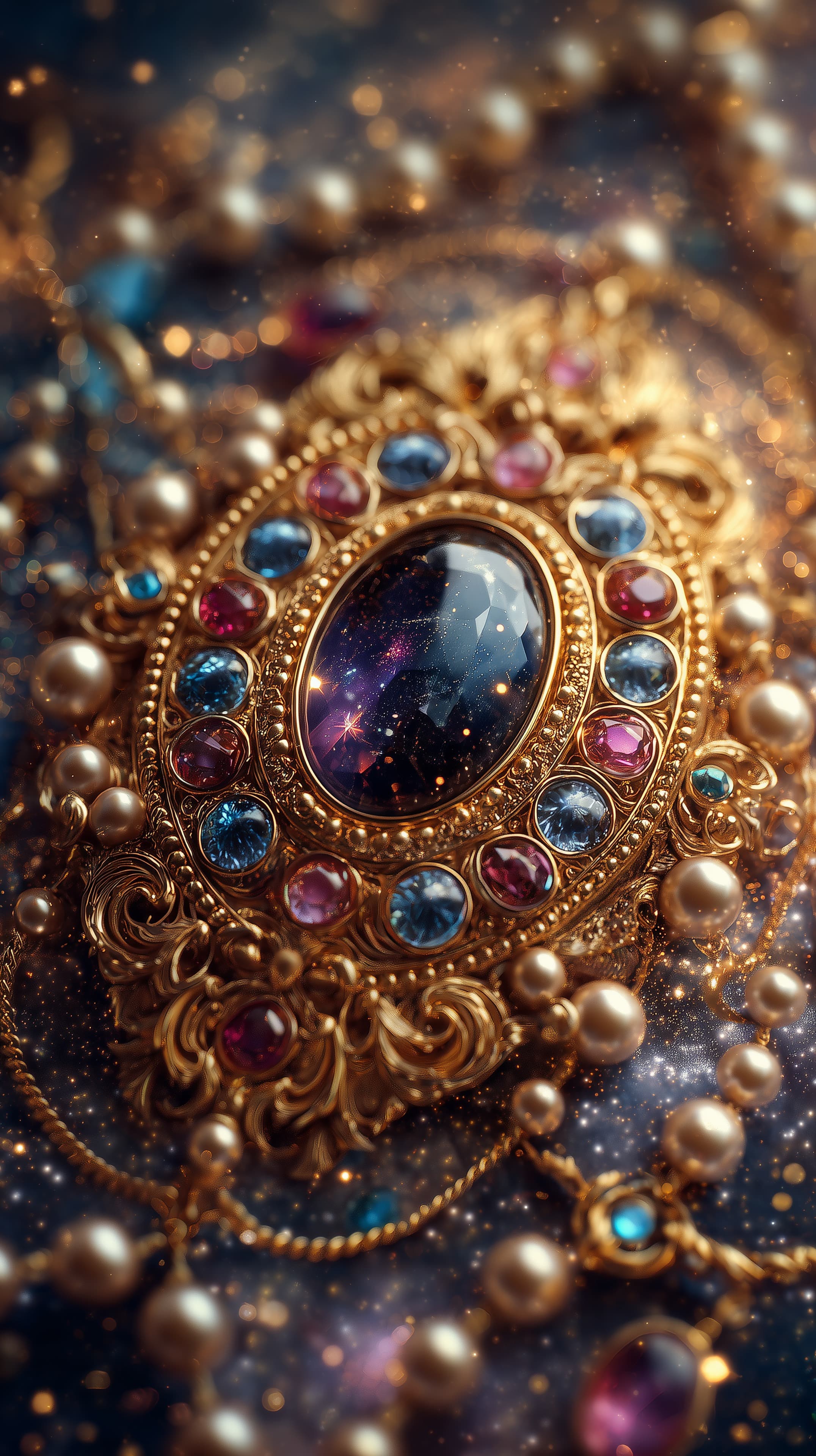 Celestial Gold Jewelry Pendant with Multicolor Gems - High Resolution blue-gemstone Wallpaper for Mobile and Desktop
