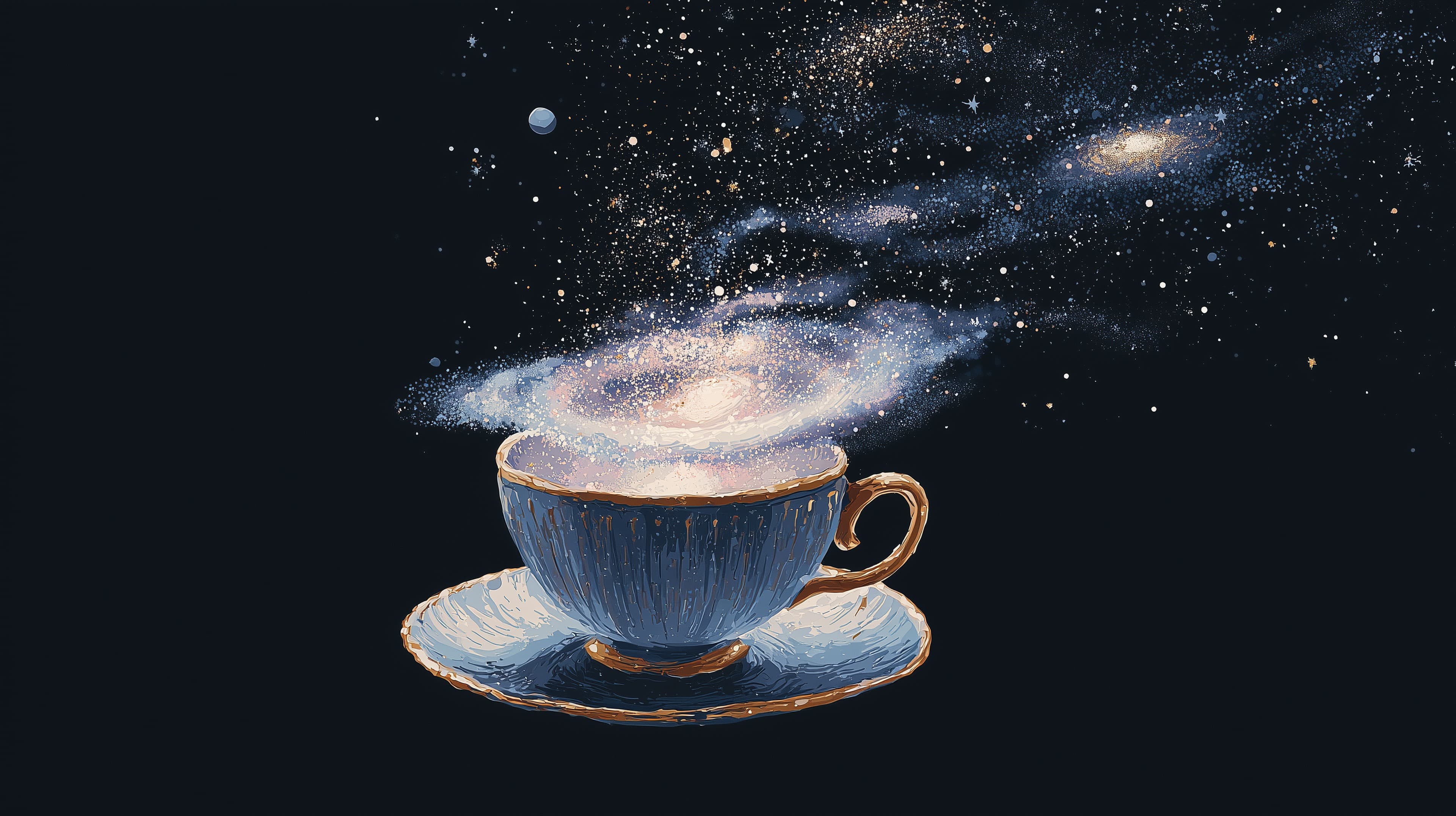 Cosmic Steam Cup: Starscape Tea Art Wallpaper for Night - High Resolution blue-teacup-wallpaper Wallpaper for Mobile and Desktop