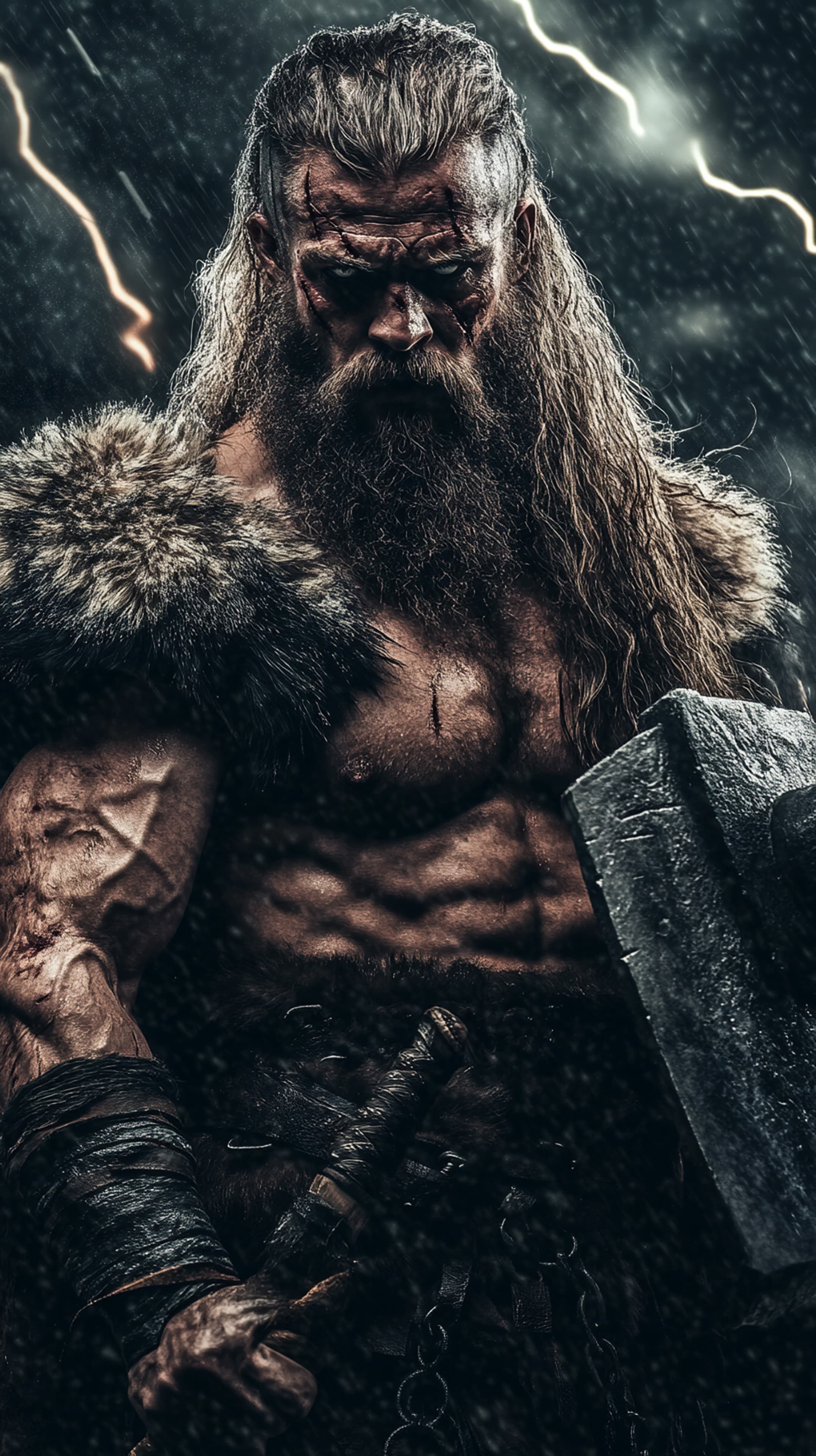 Epic Barbarian Warrior in a Stormy Night - Fantasy Wallpaper - High Resolution armor Wallpaper for Mobile and Desktop