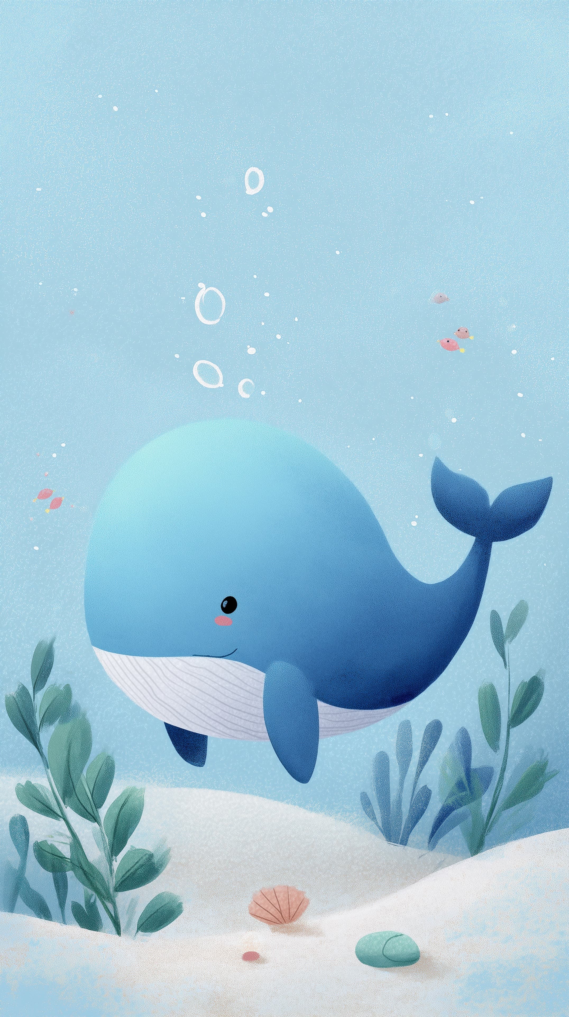 Cute Blue Whale Underwater Wallpaper - Whimsical Ocean Scene - High Resolution cartoon Wallpaper for Mobile and Desktop