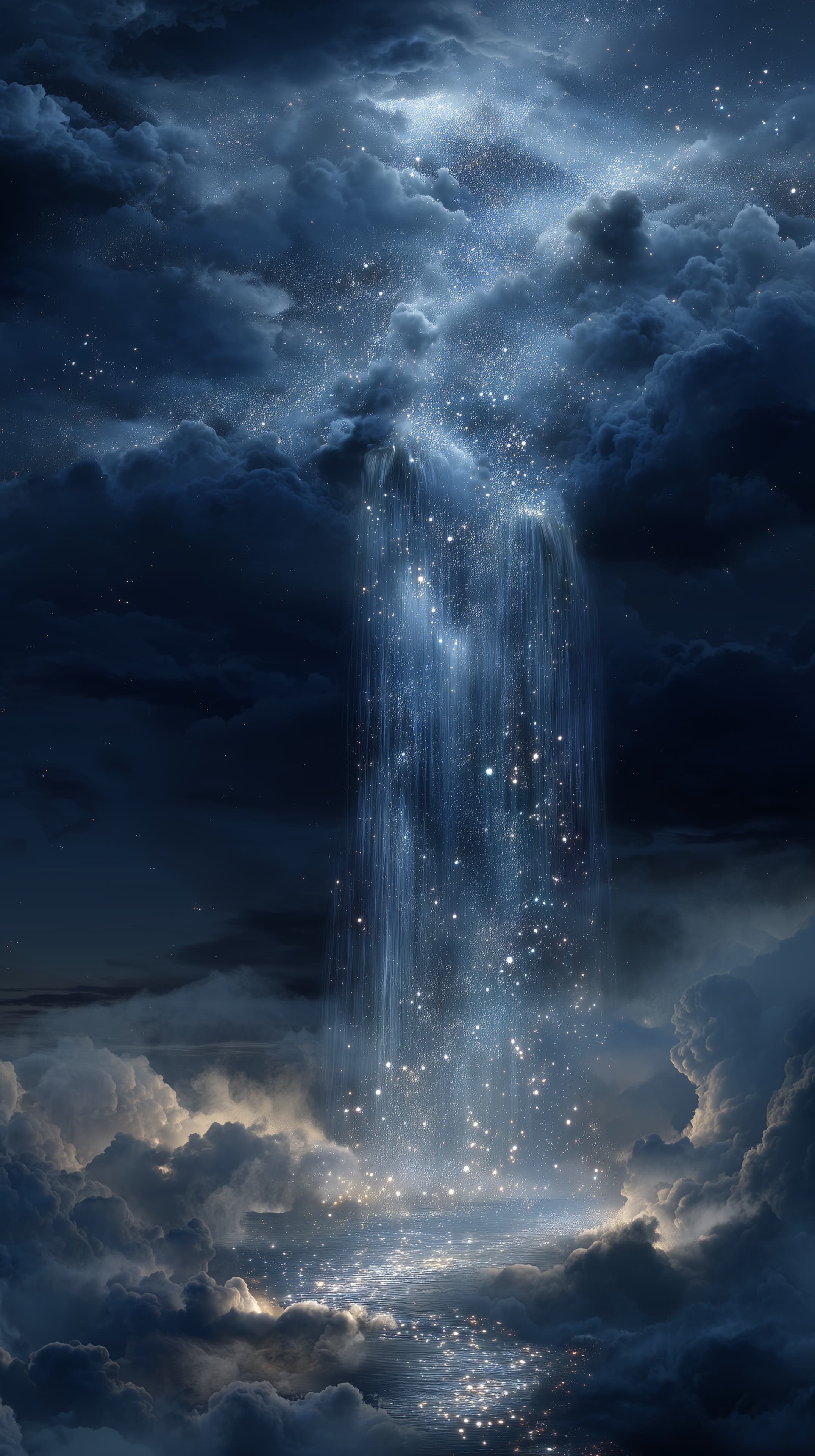 Celestial Night Waterfall of Stars Dreamy Blue Sky Wallpaper - High Resolution blue Wallpaper for Mobile and Desktop