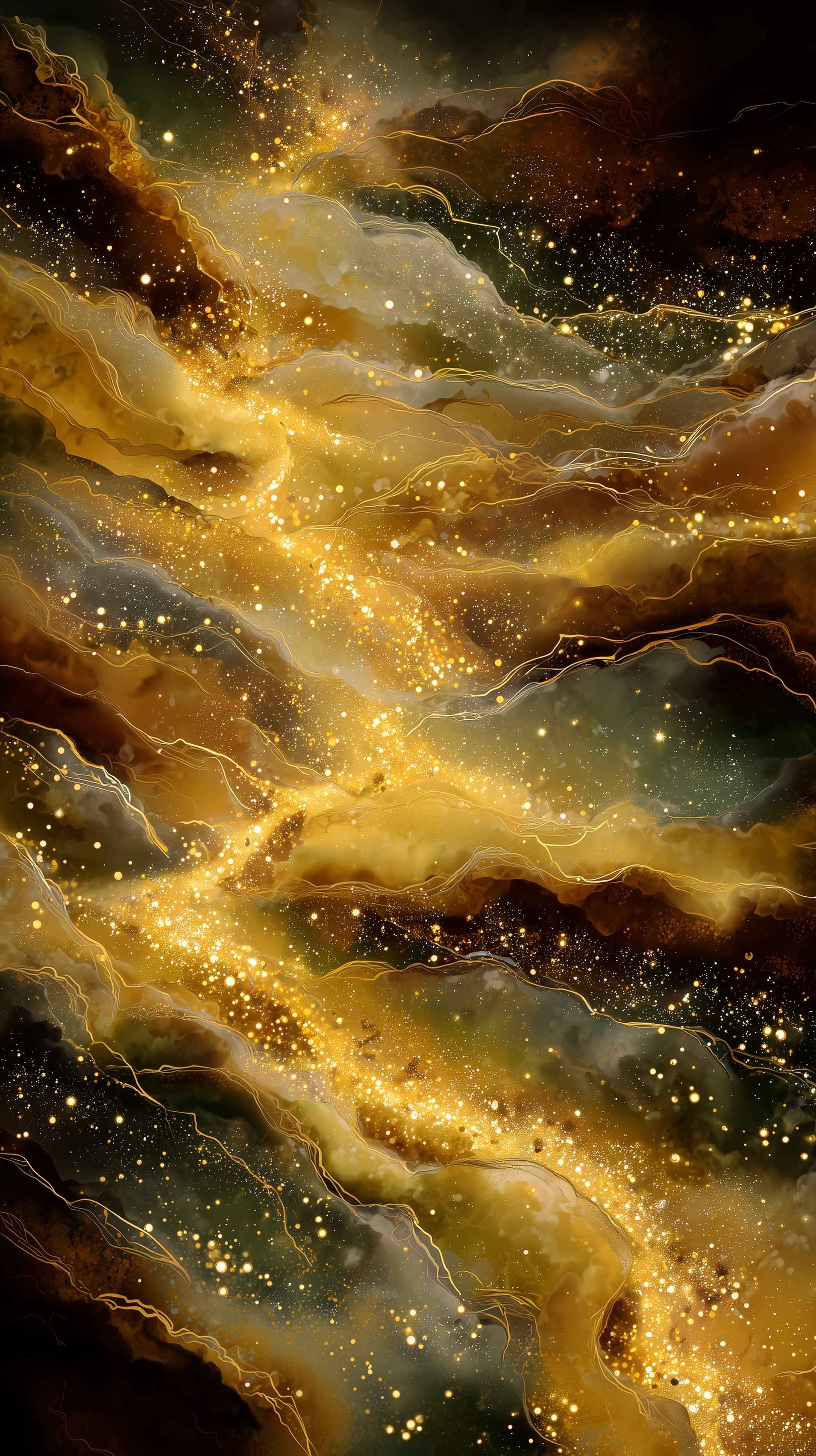 Golden Nebula Abstract Wallpaper with Glowing Dust - High Resolution abstract Wallpaper for Mobile and Desktop