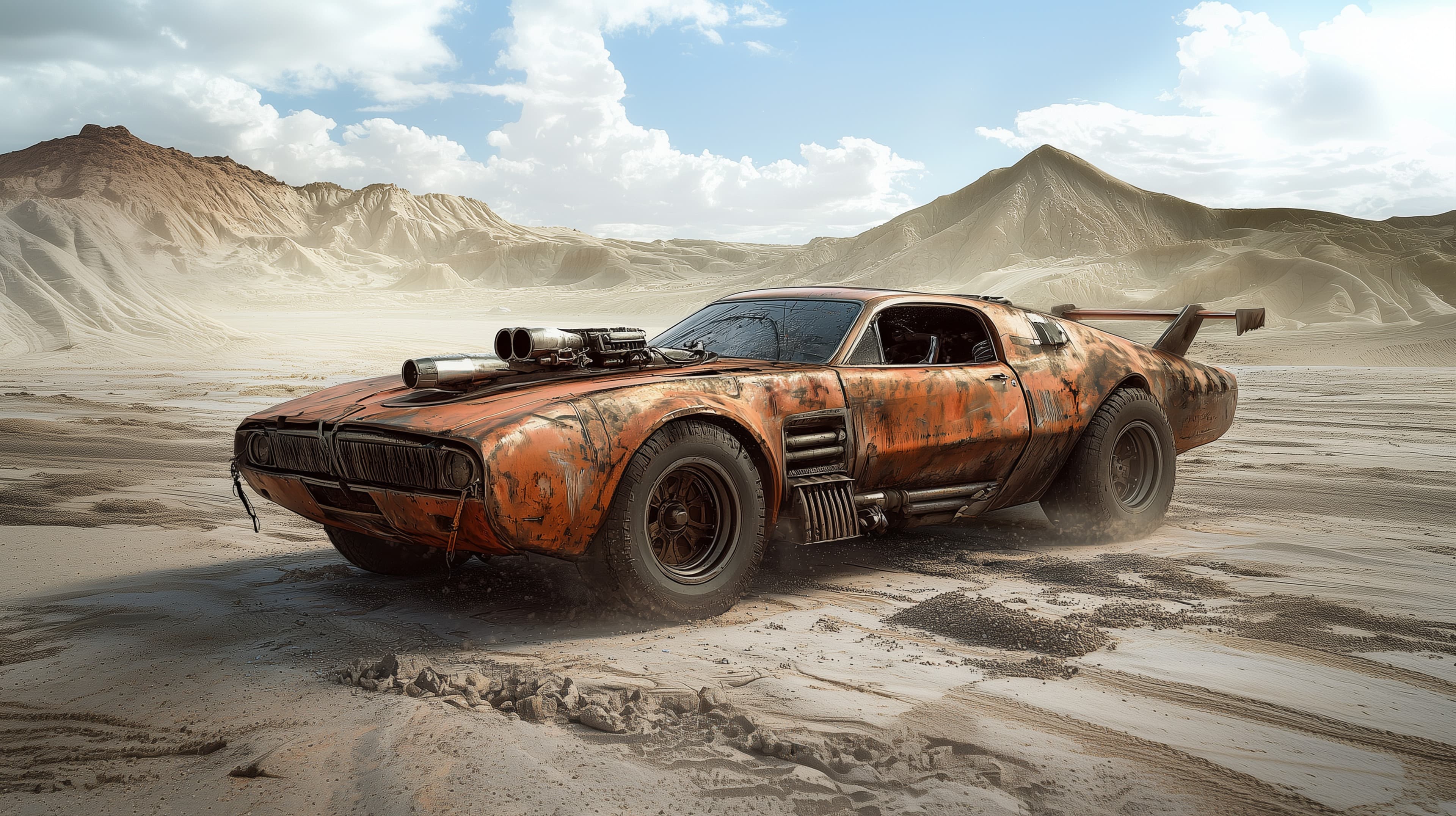 Rusty Desert Warrior: Post-Apocalyptic Muscle Car Wallpaper - High Resolution automotive-art Wallpaper for Mobile and Desktop