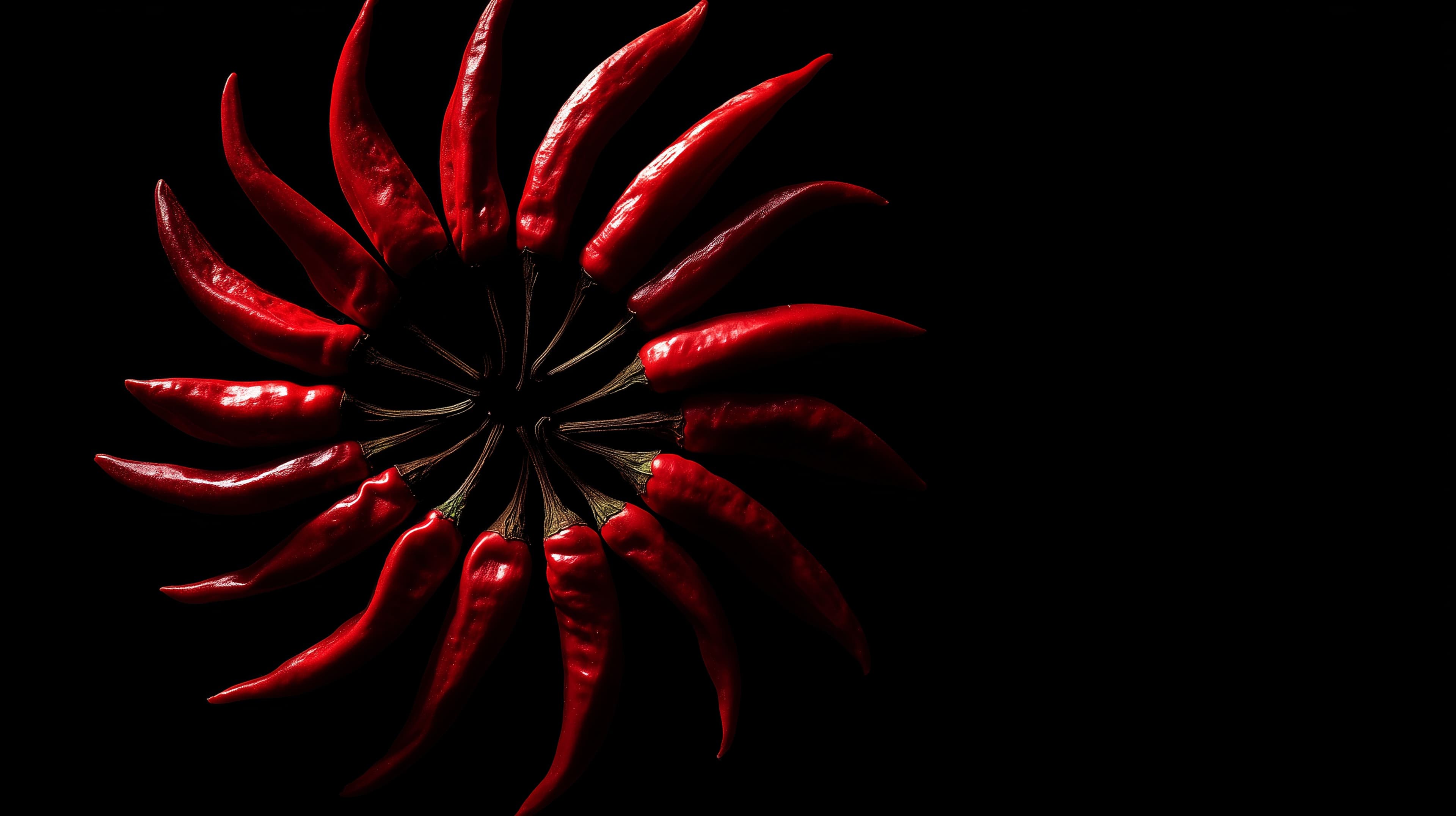 Stunning Red Chili Pepper Ring on Black Background - High Resolution red-peppers Wallpaper for Mobile and Desktop