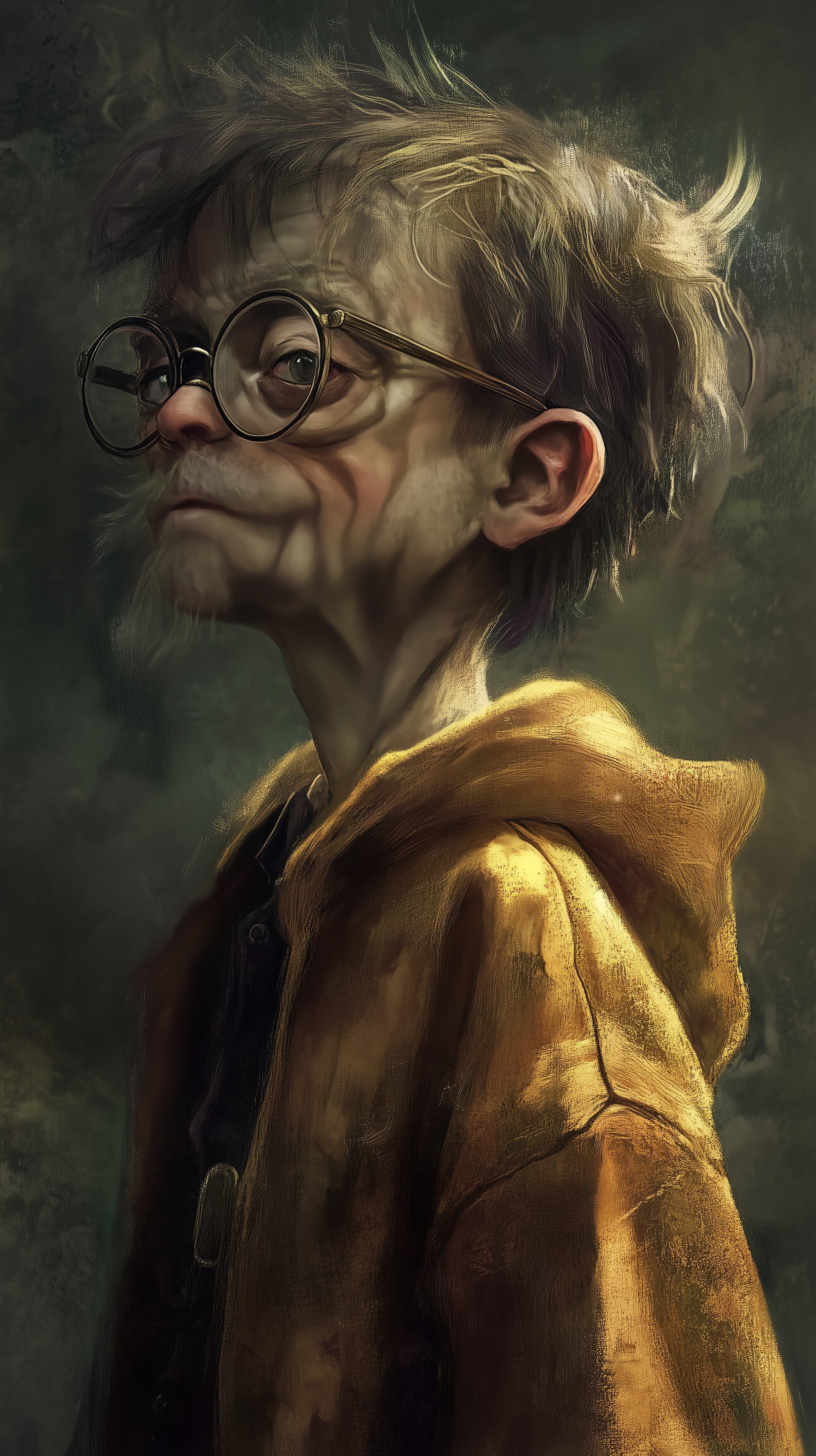Whimsical Portrait of a Wise Old Man in a Cozy Hoodie - High Resolution artwork Wallpaper for Mobile and Desktop
