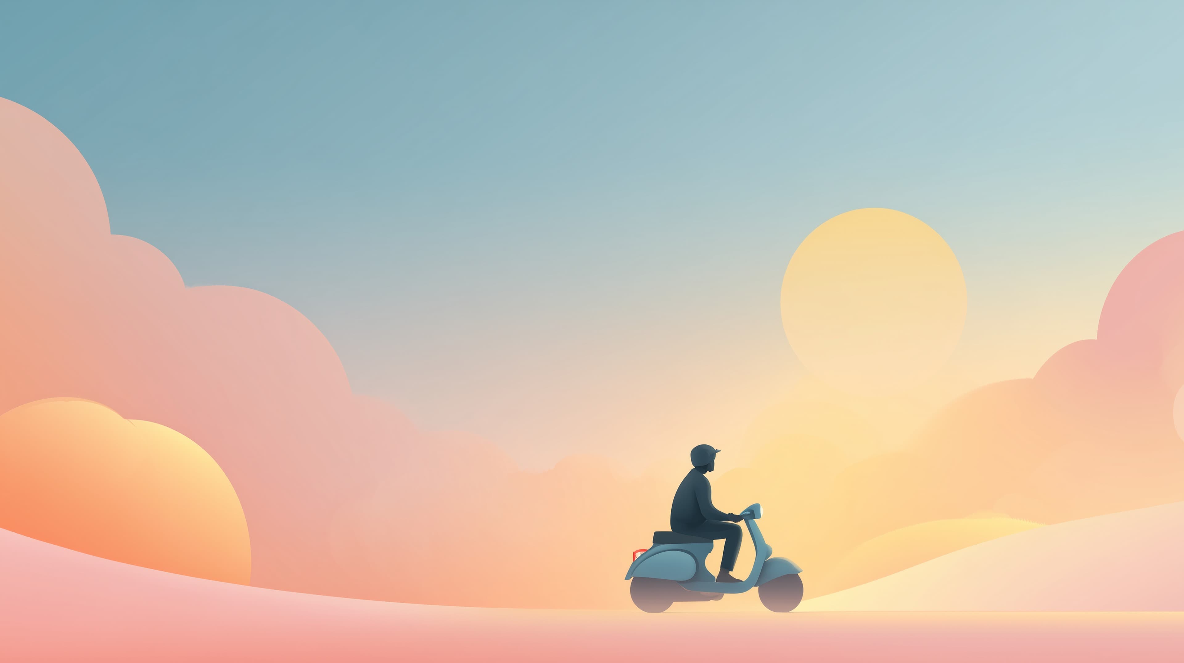 Pastel Sunset Scooter Scene - Minimal Dreamy Wallpaper - High Resolution calming-colors Wallpaper for Mobile and Desktop