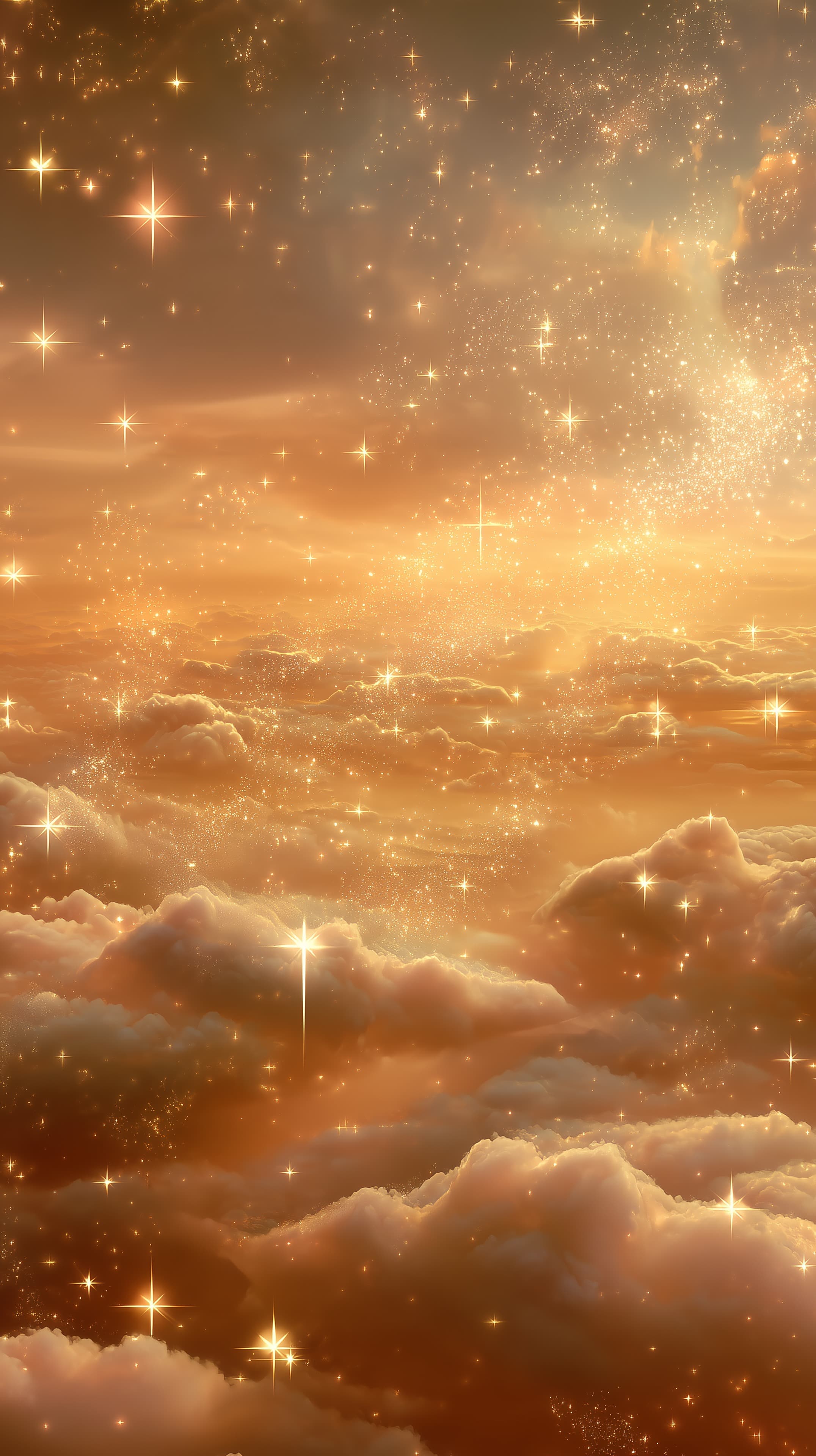 Golden Dreamscape: Starry Clouds in Warm Sunset Haze - High Resolution clouds Wallpaper for Mobile and Desktop