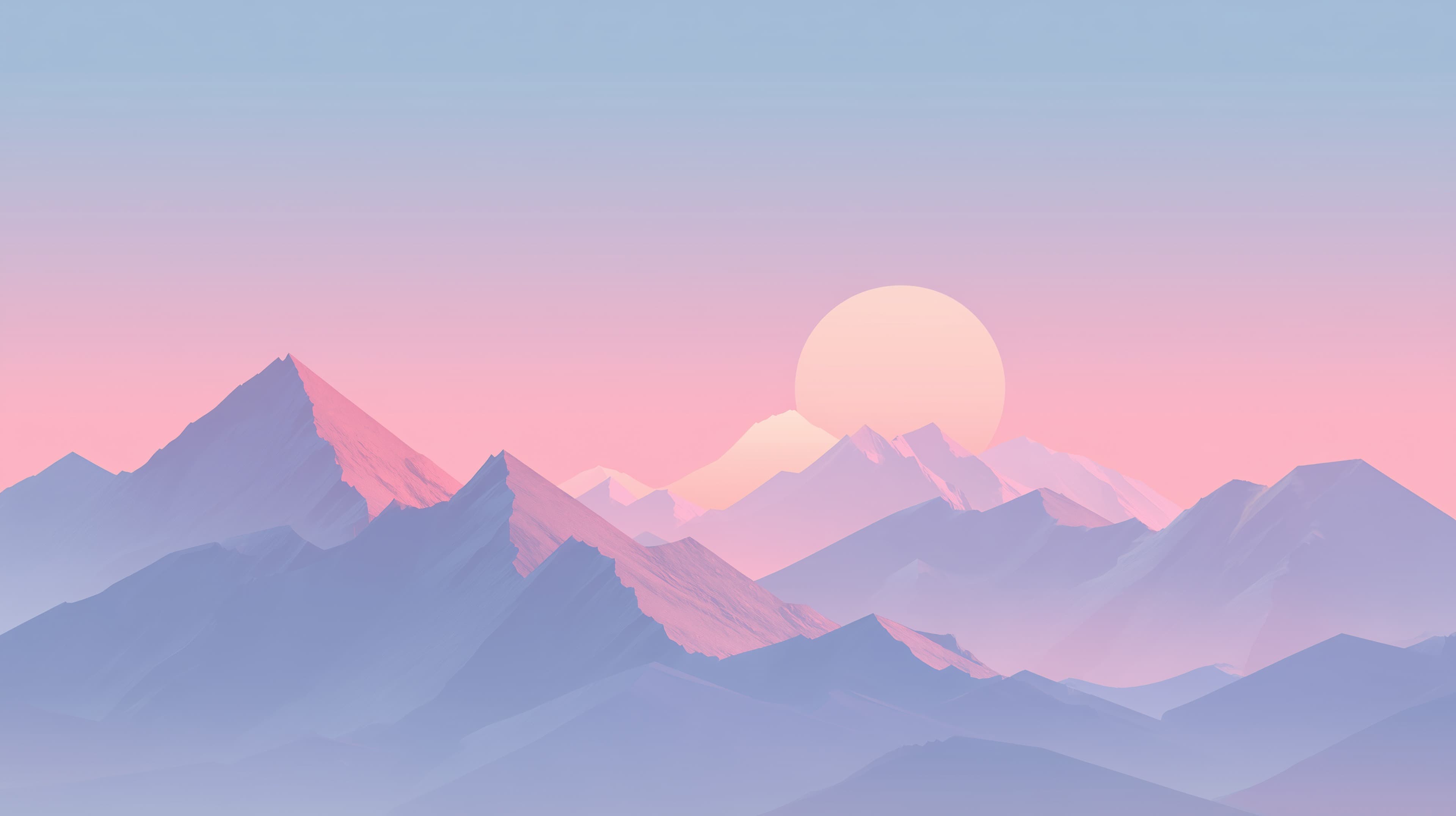 Pastel Mountain Sunrise Wallpaper with Soft Blue-Pink Gradient - High Resolution calm-desktop Wallpaper for Mobile and Desktop