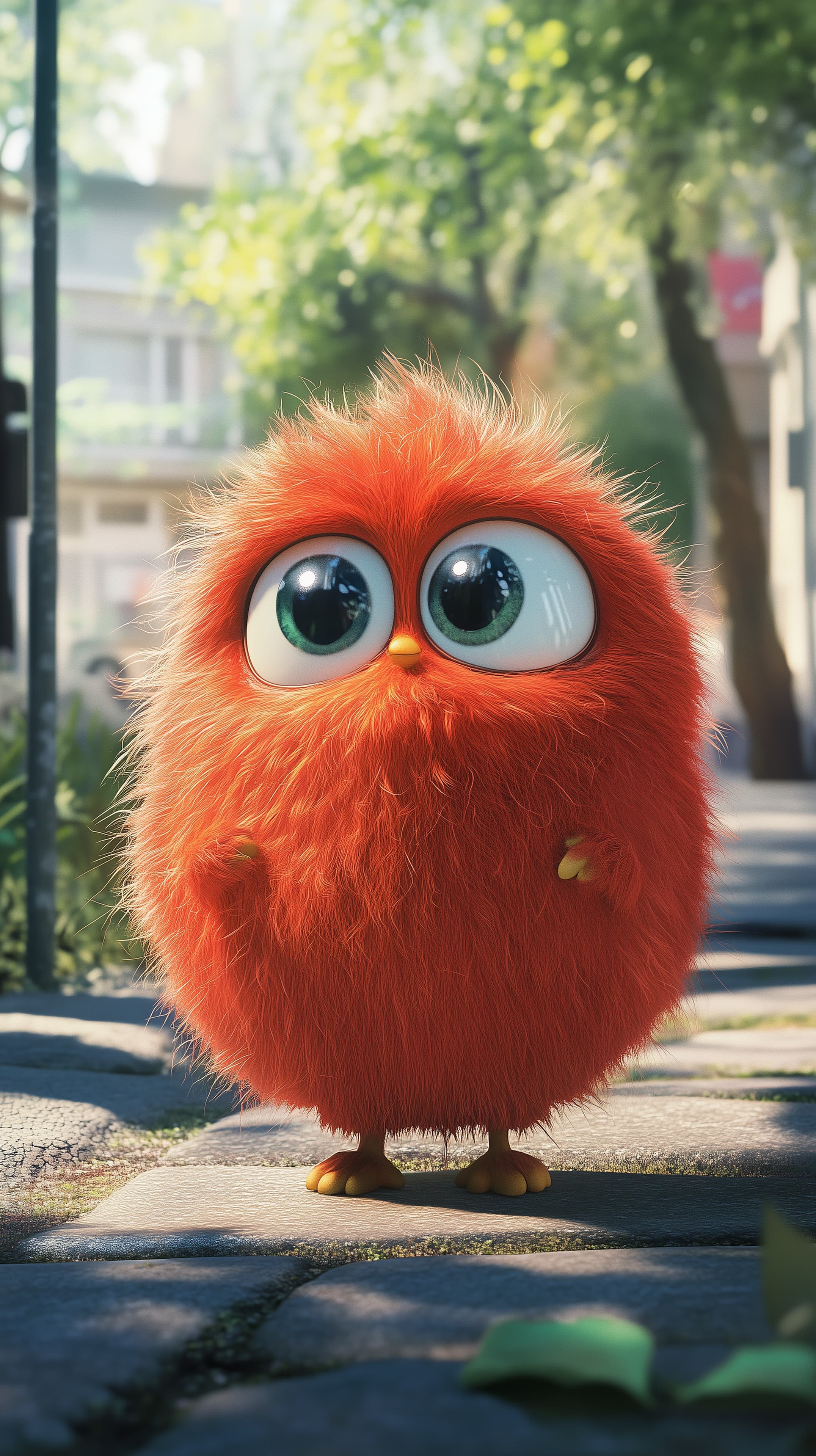 Cute orange fluffy creature on sunny street wallpaper - High Resolution 3d-animation Wallpaper for Mobile and Desktop