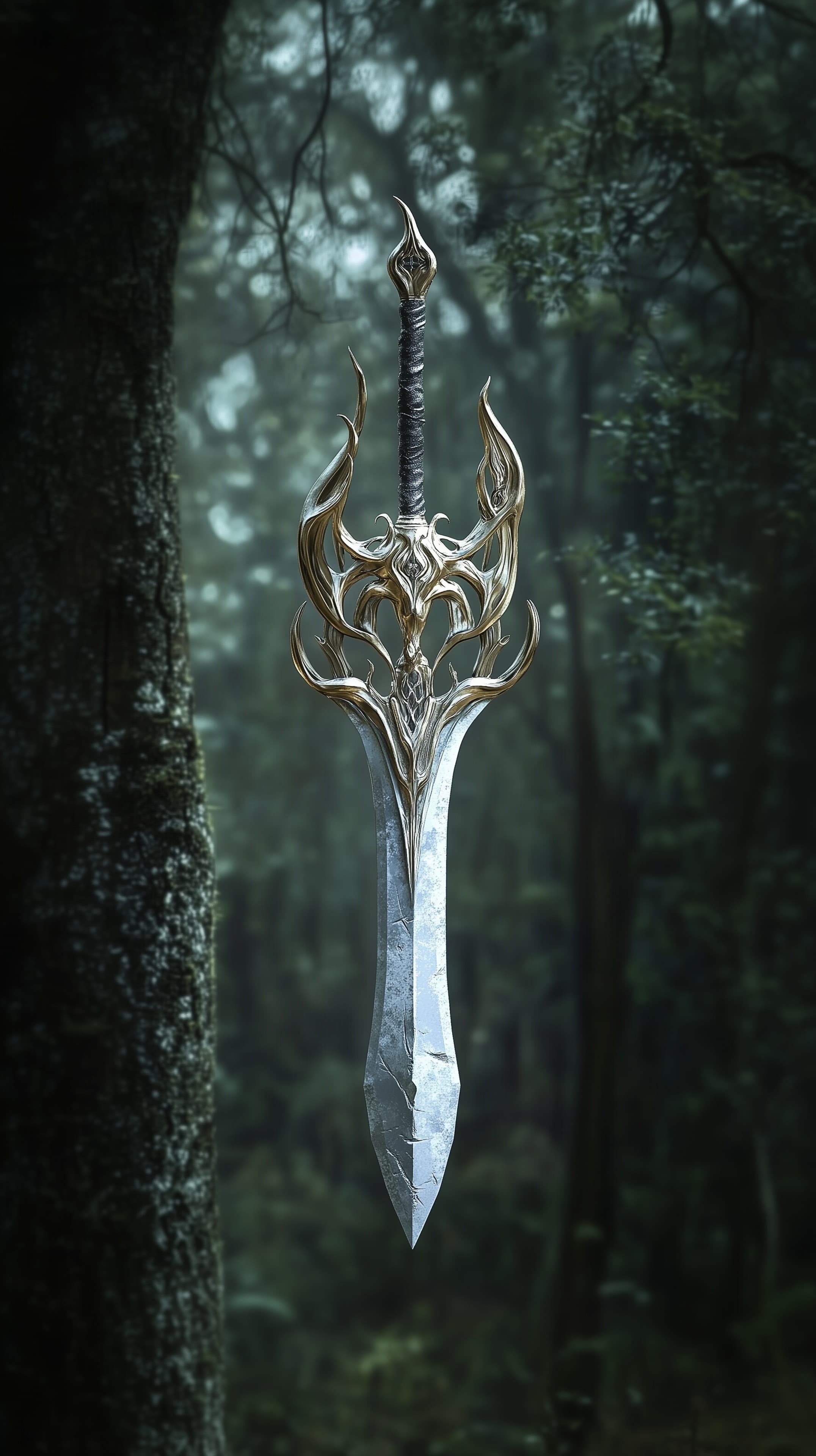Mystic Forest Dagger: Enchanted Sword in Misty Woods - High Resolution enchanted-dagger Wallpaper for Mobile and Desktop