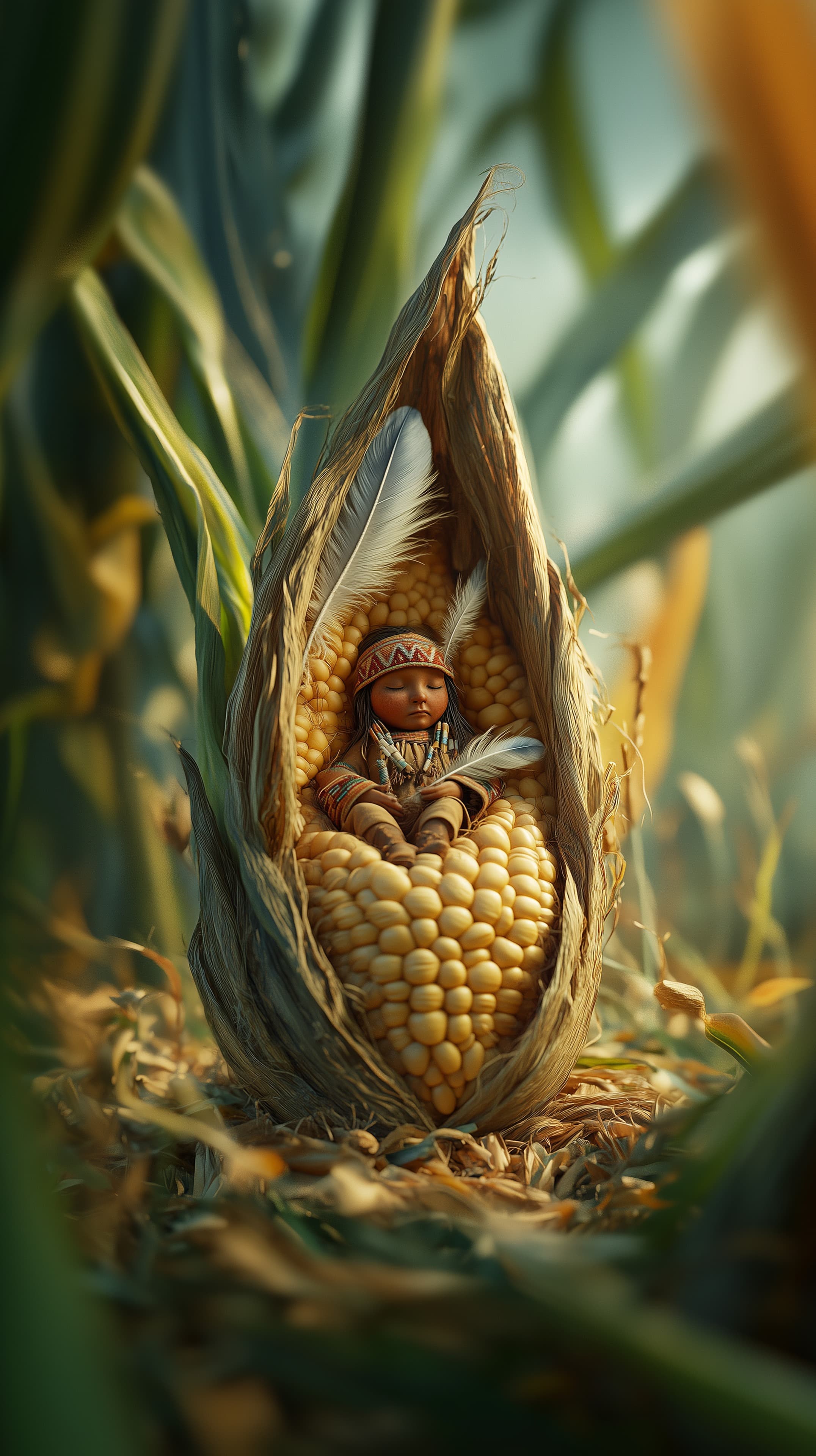 Whimsical corn husk baby doll in golden maize field wallpaper - High Resolution corn Wallpaper for Mobile and Desktop