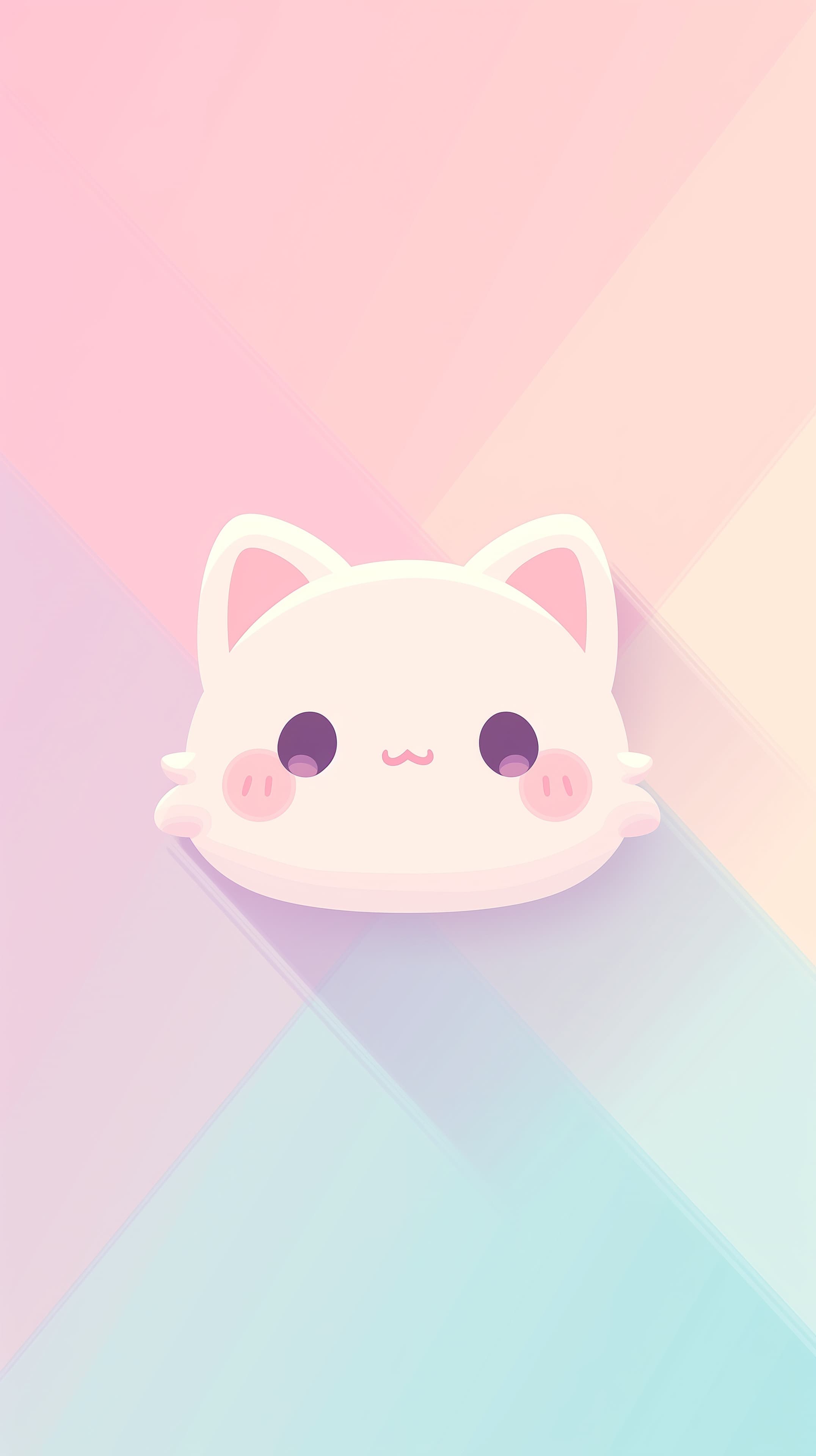 Pastel Kawaii Cat Wallpaper with Soft Geometric Gradient - High Resolution cat Wallpaper for Mobile and Desktop