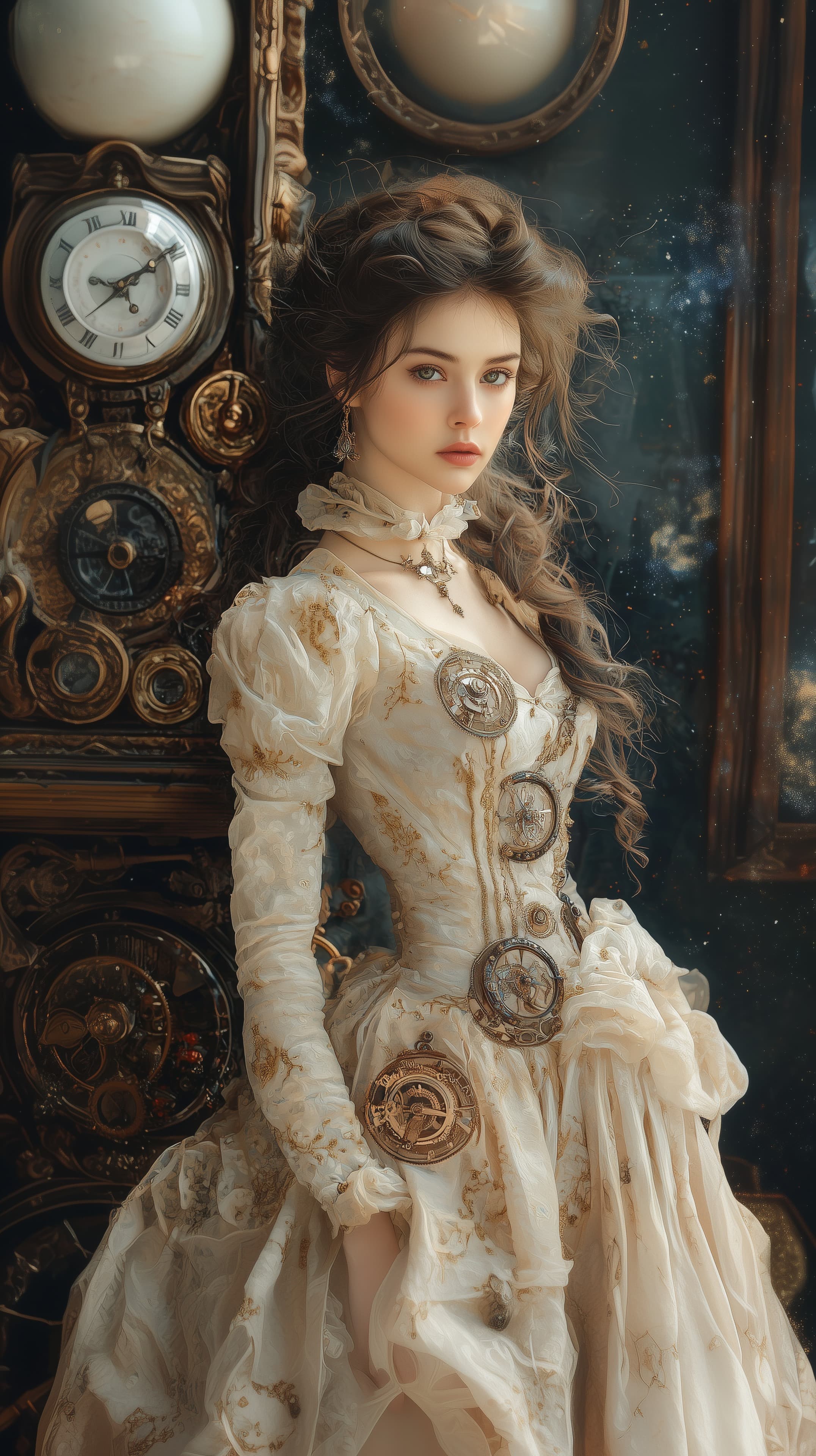 Dreamy Victorian Steampunk Portrait with Clockwork Gears - High Resolution antique-clocks Wallpaper for Mobile and Desktop