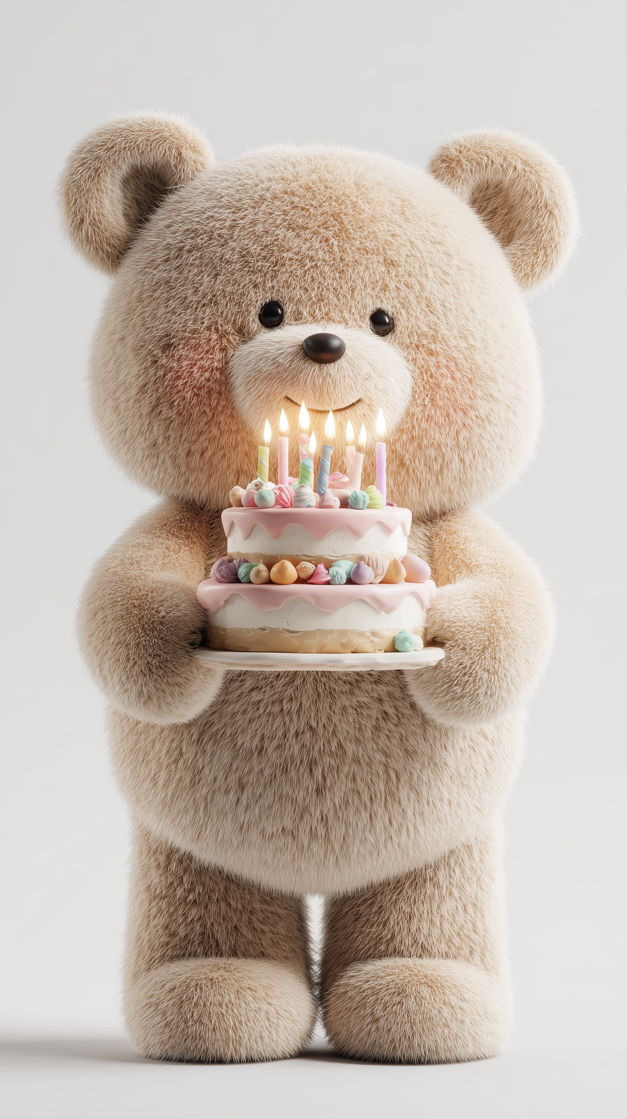 Cute Plush Bear Celebrates with Pastel Cake Wallpaper - High Resolution birthday-decor Wallpaper for Mobile and Desktop
