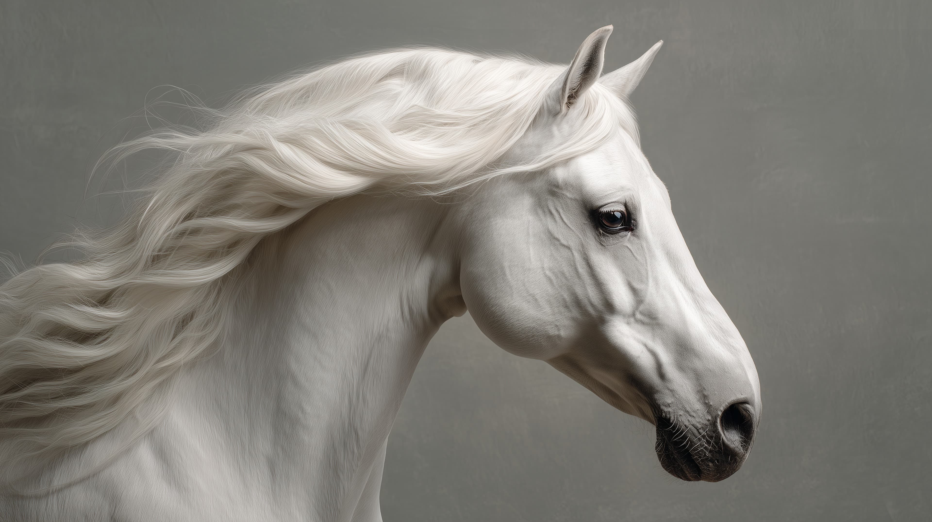 Elegant White Horse Portrait with Flowing Mane - Wallpaper - High Resolution white-horse Wallpaper for Mobile and Desktop