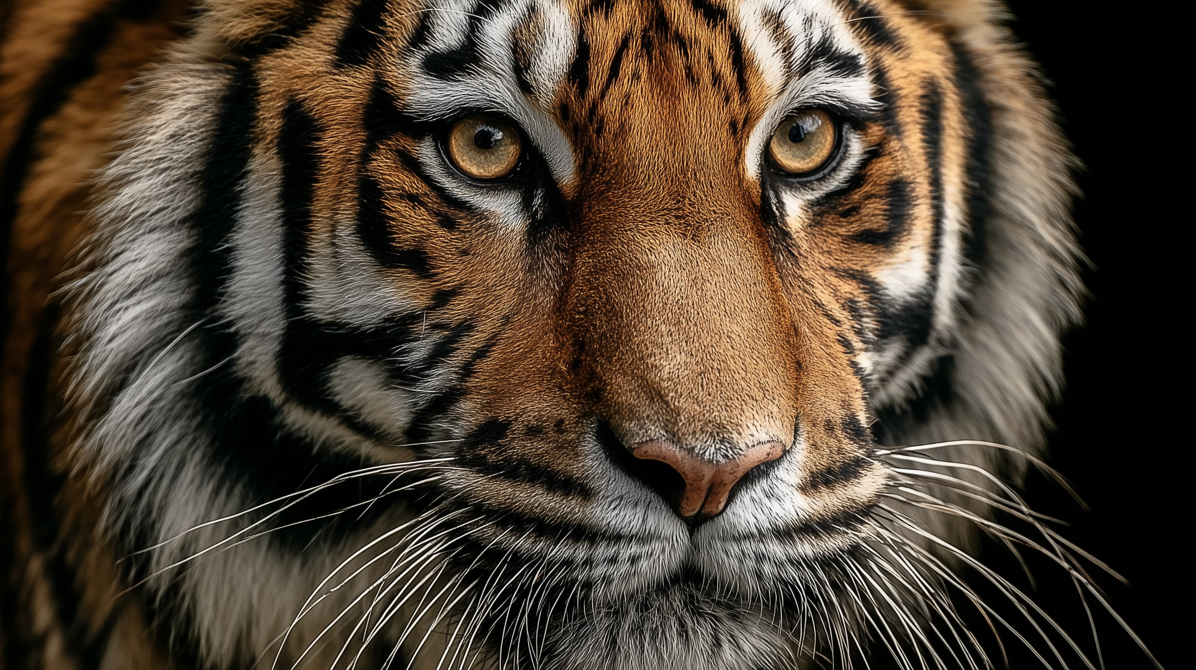 Vivid Tiger Close-Up Portrait with Intense Amber Eyes and Fur - High Resolution tiger Wallpaper for Mobile and Desktop