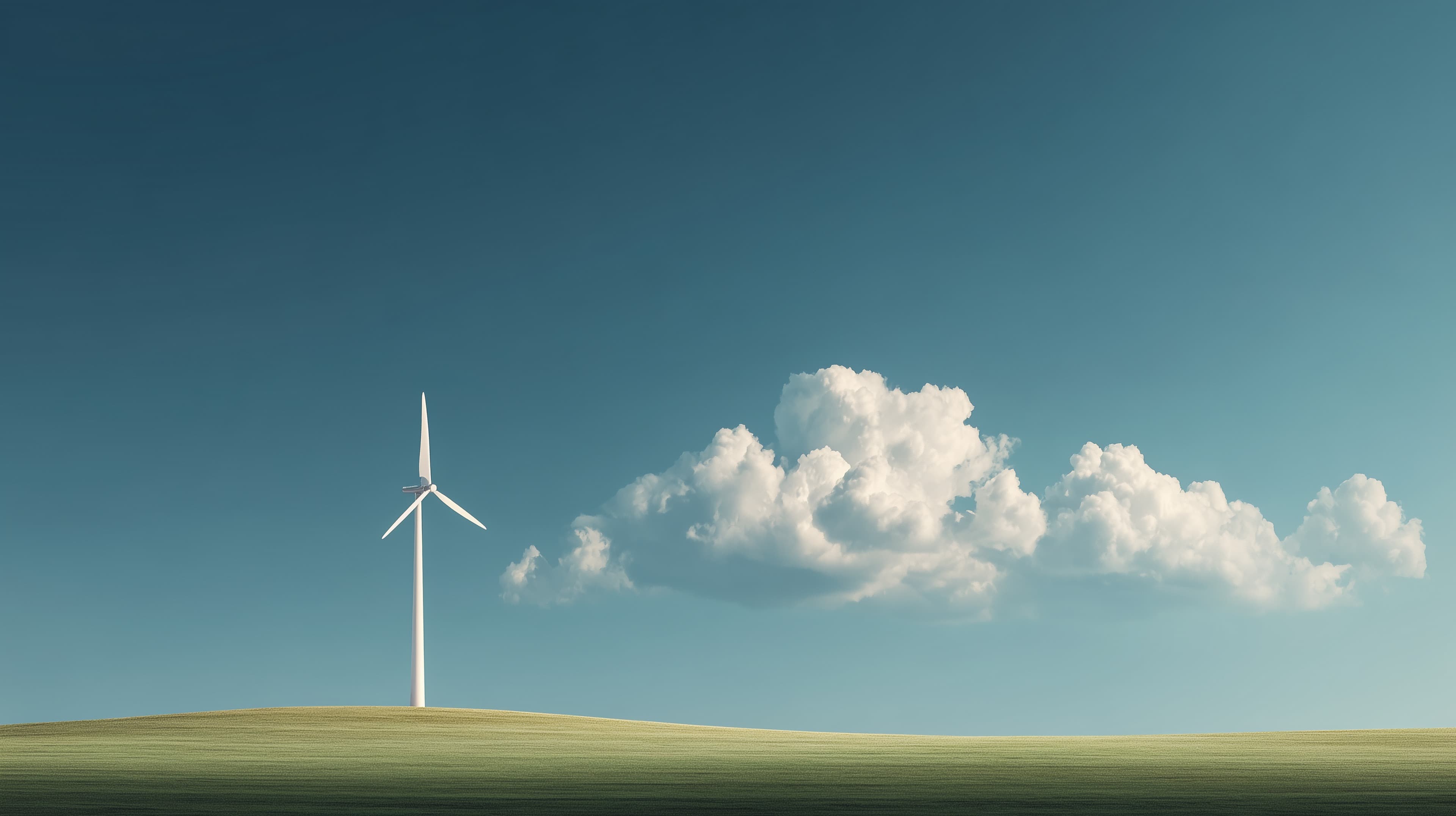 Serene Wind Turbine Landscape Under Blue Sky and Clouds - High Resolution blue-sky Wallpaper for Mobile and Desktop