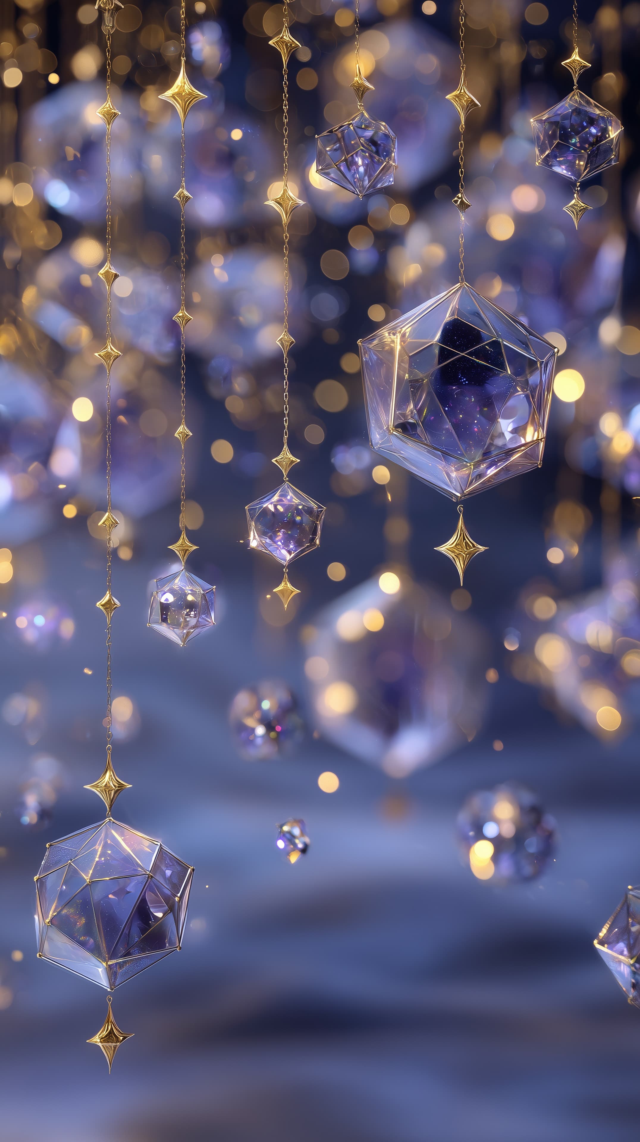 Blue Purple Crystal Ornaments in Golden Hangs - Dreamy Wallpaper - High Resolution blue-purple Wallpaper for Mobile and Desktop