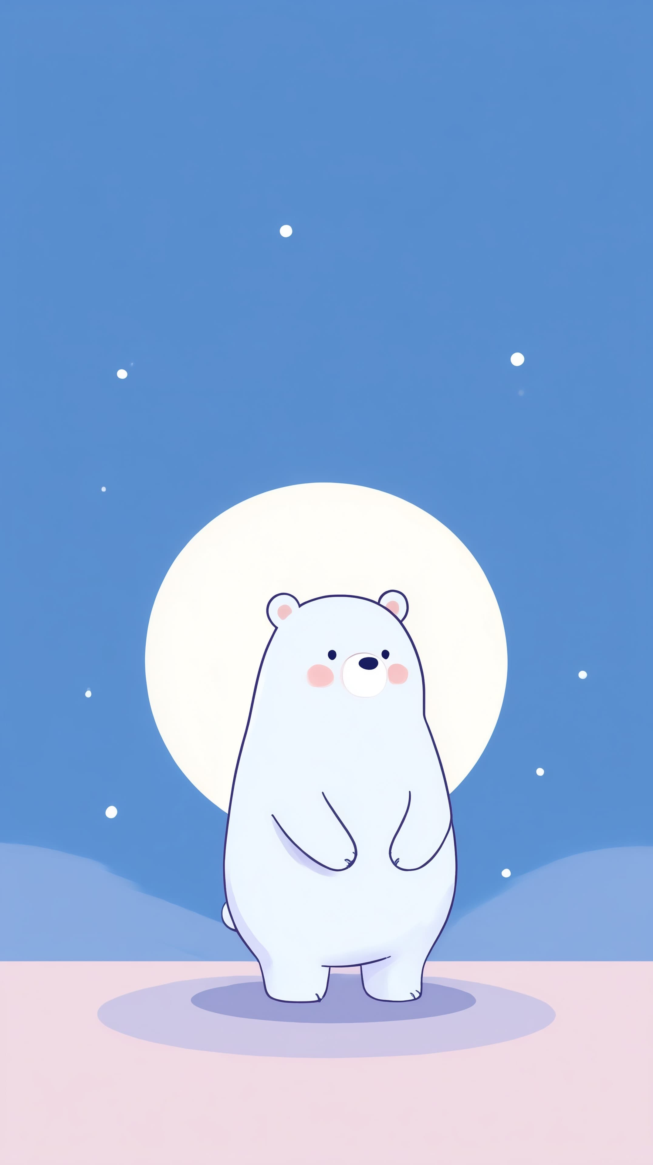 Cute Polar Bear in Soft Blue Night - Adorable Cartoon Wallpaper - High Resolution blue-night-sky Wallpaper for Mobile and Desktop