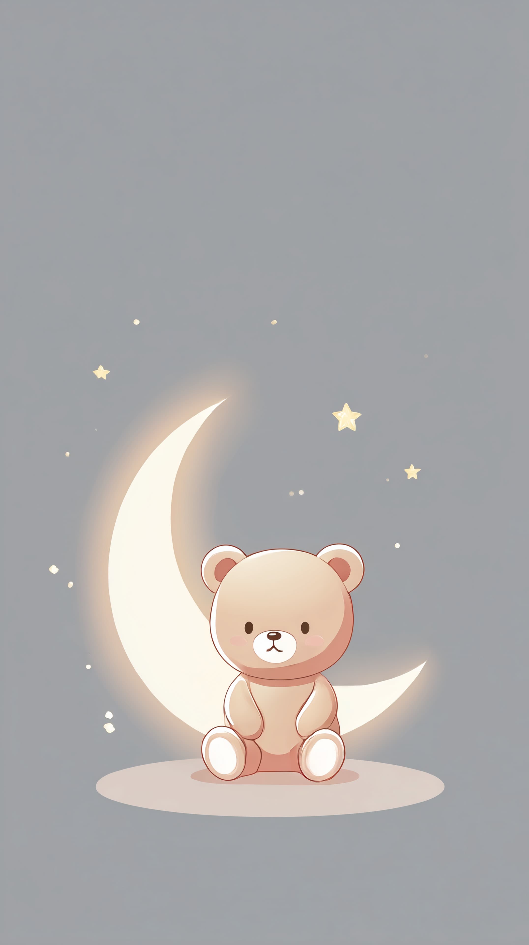 Cute teddy bear under a crescent moon wallpaper for kids - High Resolution bedtime-art Wallpaper for Mobile and Desktop