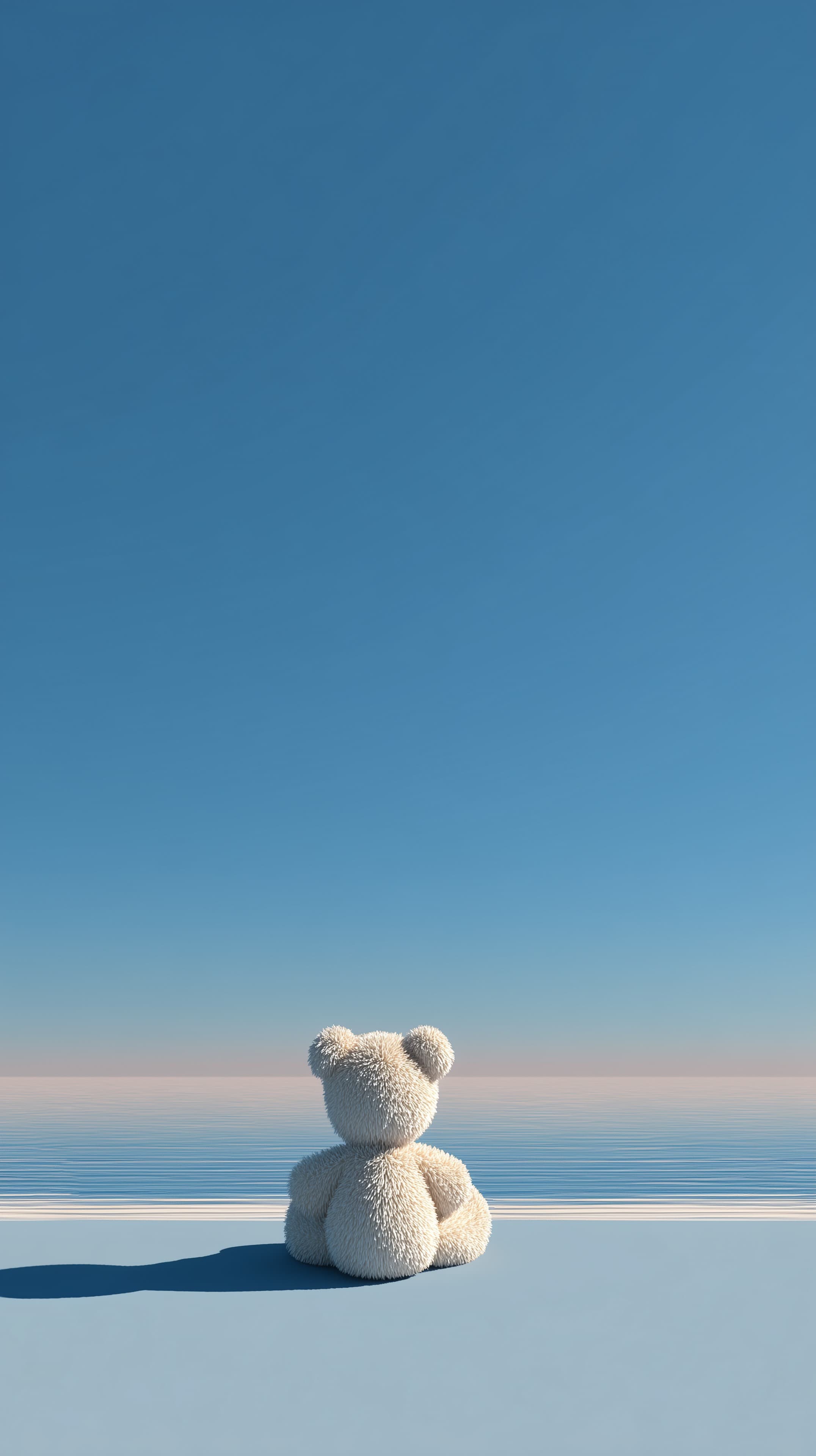 Serene Blue Sky 3D Teddy Plush by Calm Ocean Horizon - High Resolution 3d-illustration Wallpaper for Mobile and Desktop