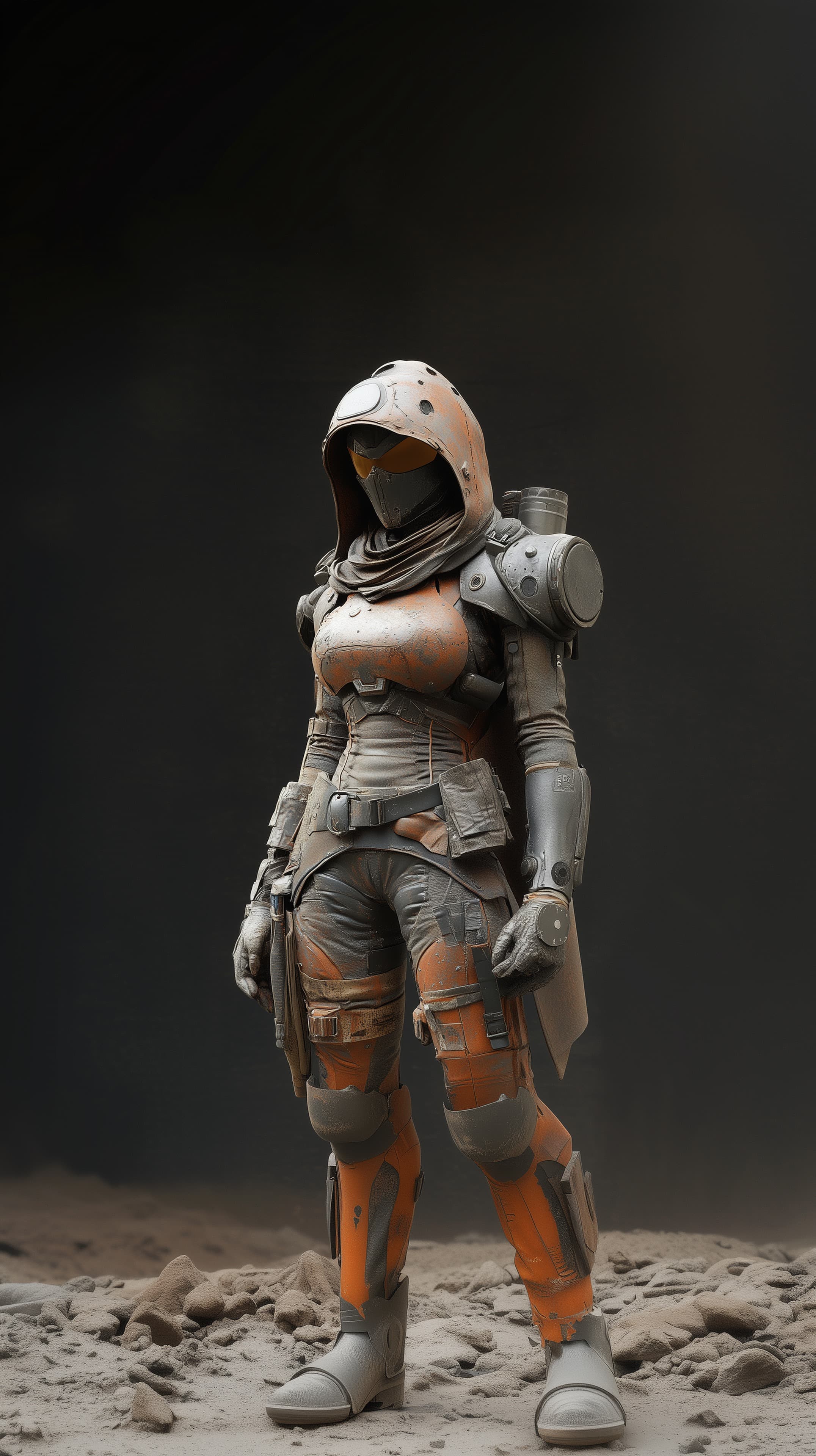 Desert Exosuit Warrior Futuristic Armored Explorer in Dust - High Resolution armor Wallpaper for Mobile and Desktop