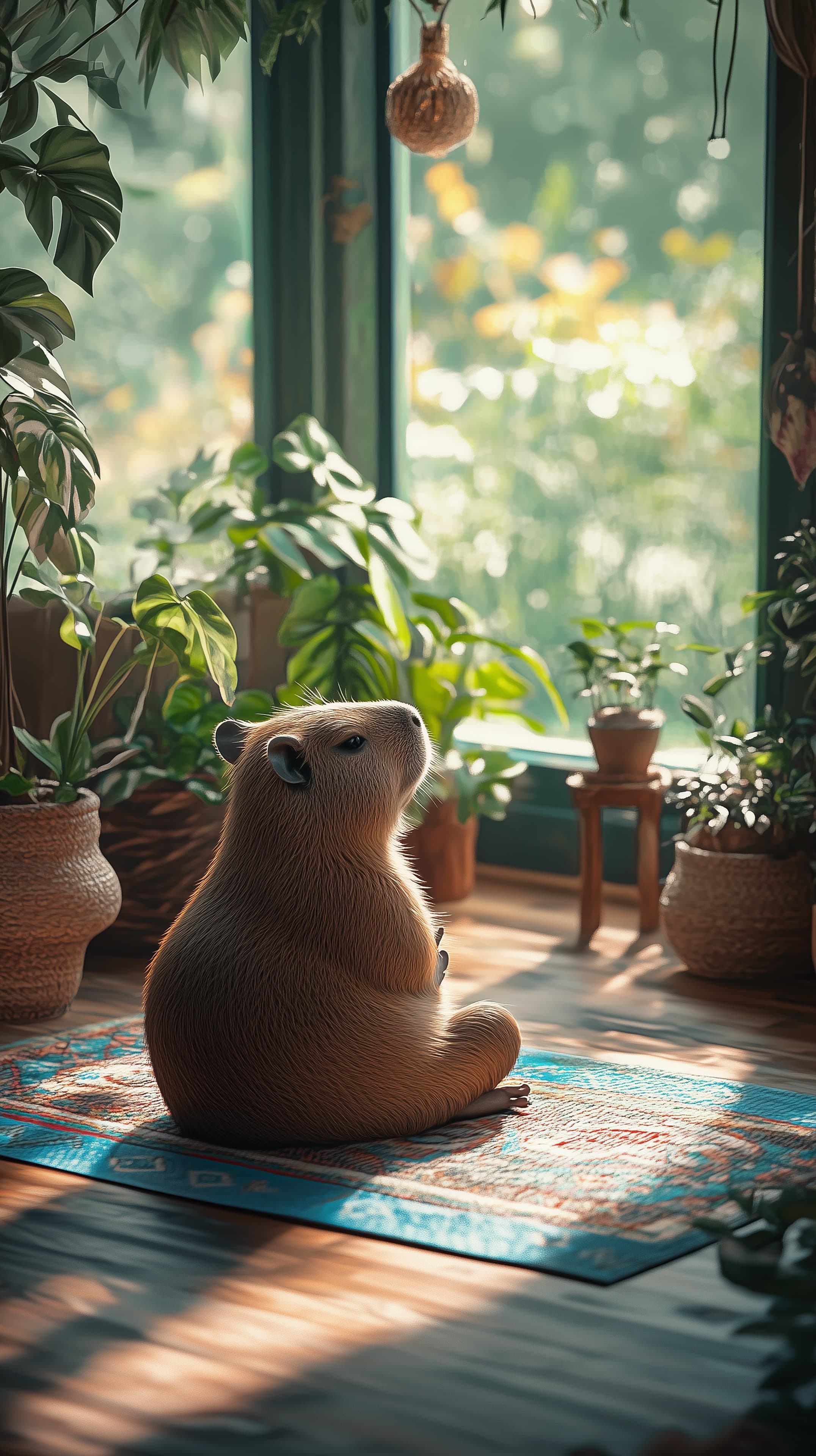 Sunlit Indoor Plant Room with a Cute Rodent Wallpaper - High Resolution animal-portrait Wallpaper for Mobile and Desktop