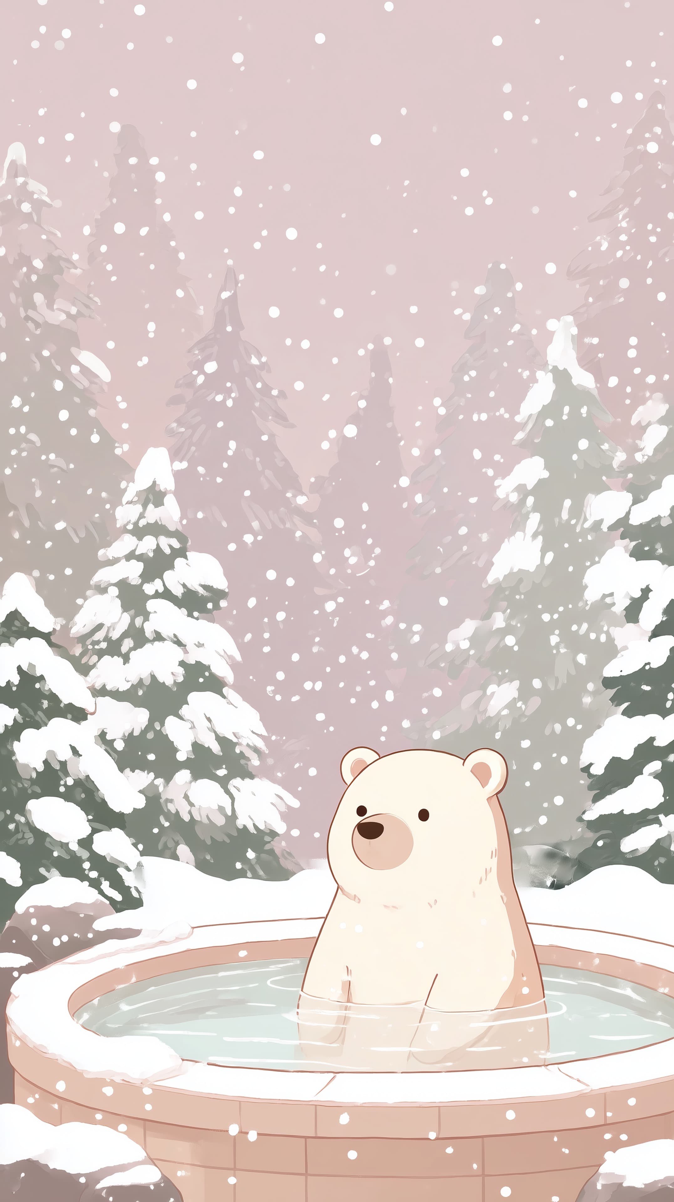 Cozy Winter Bear in Snowy Forest Hot Tub Wallpaper - High Resolution bear Wallpaper for Mobile and Desktop