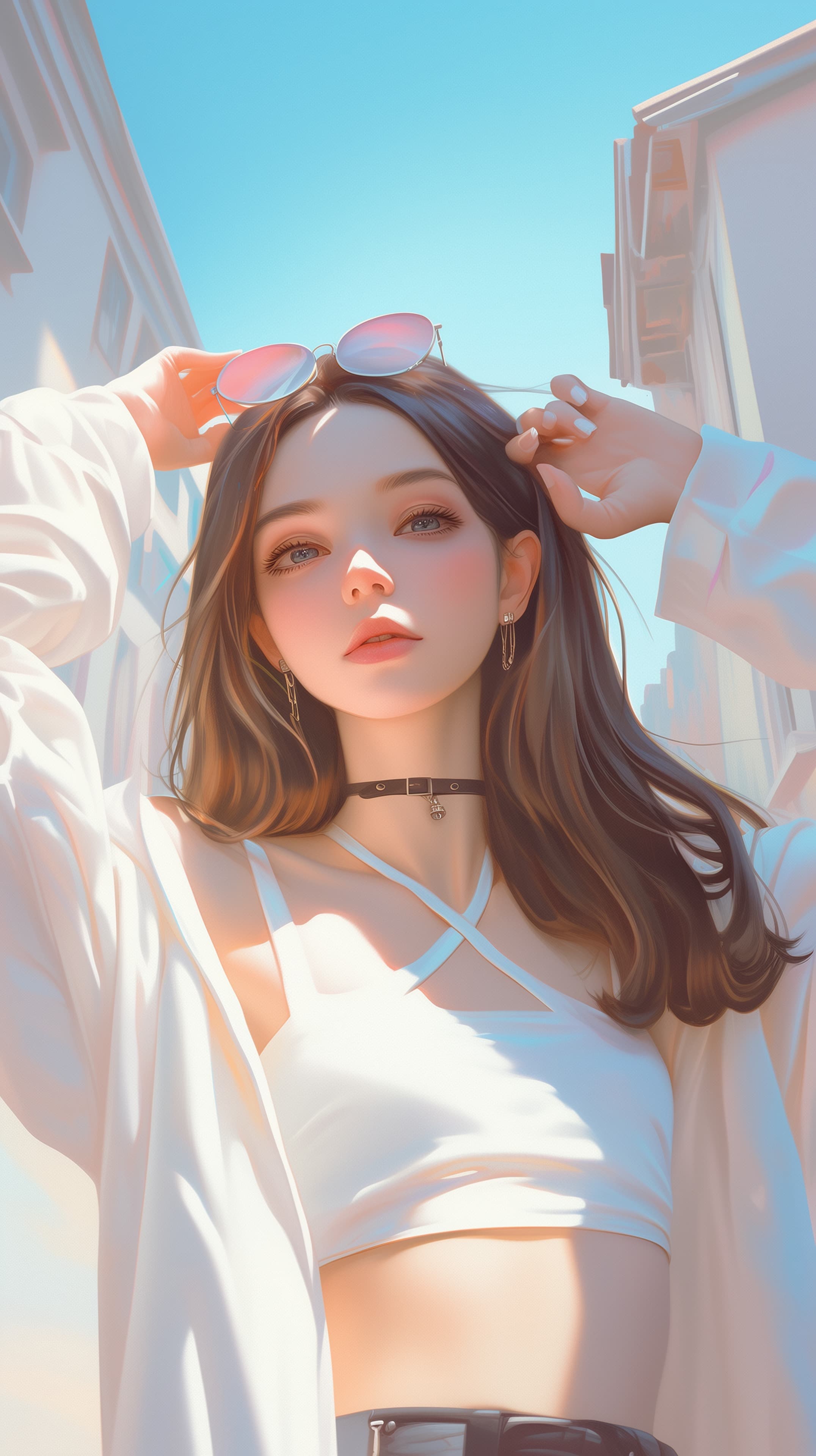 Pastel Street Portrait: Bright Daylight City Chic Wallpaper - High Resolution blue-sky-backdrop Wallpaper for Mobile and Desktop