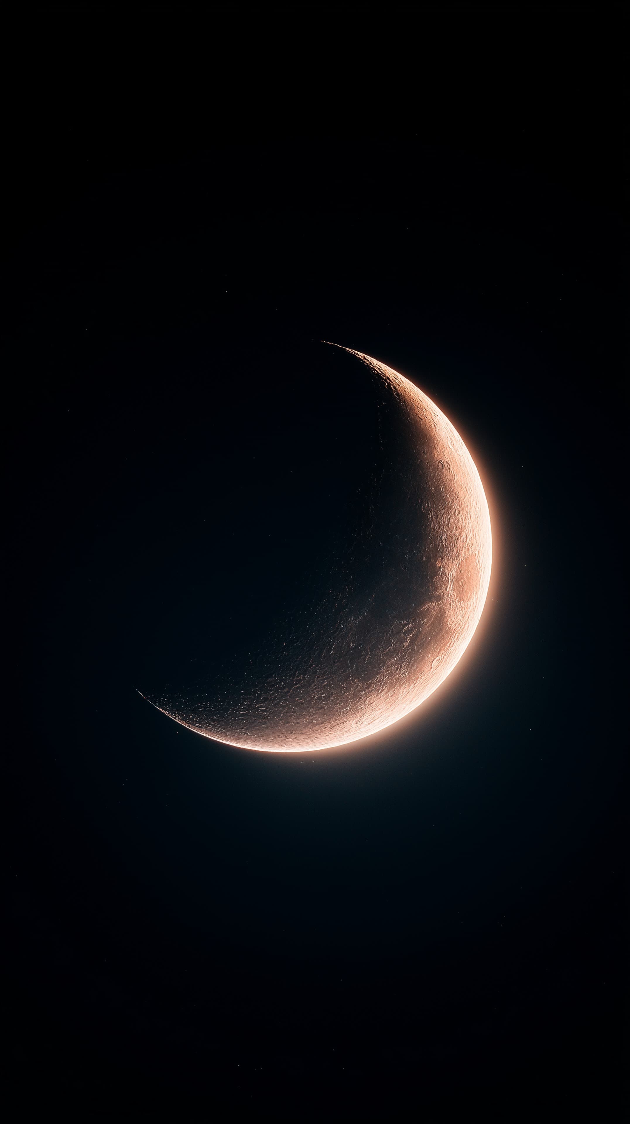 Crescent Moon Glow in Deep Space – Night Sky Wallpaper - High Resolution astronomy Wallpaper for Mobile and Desktop