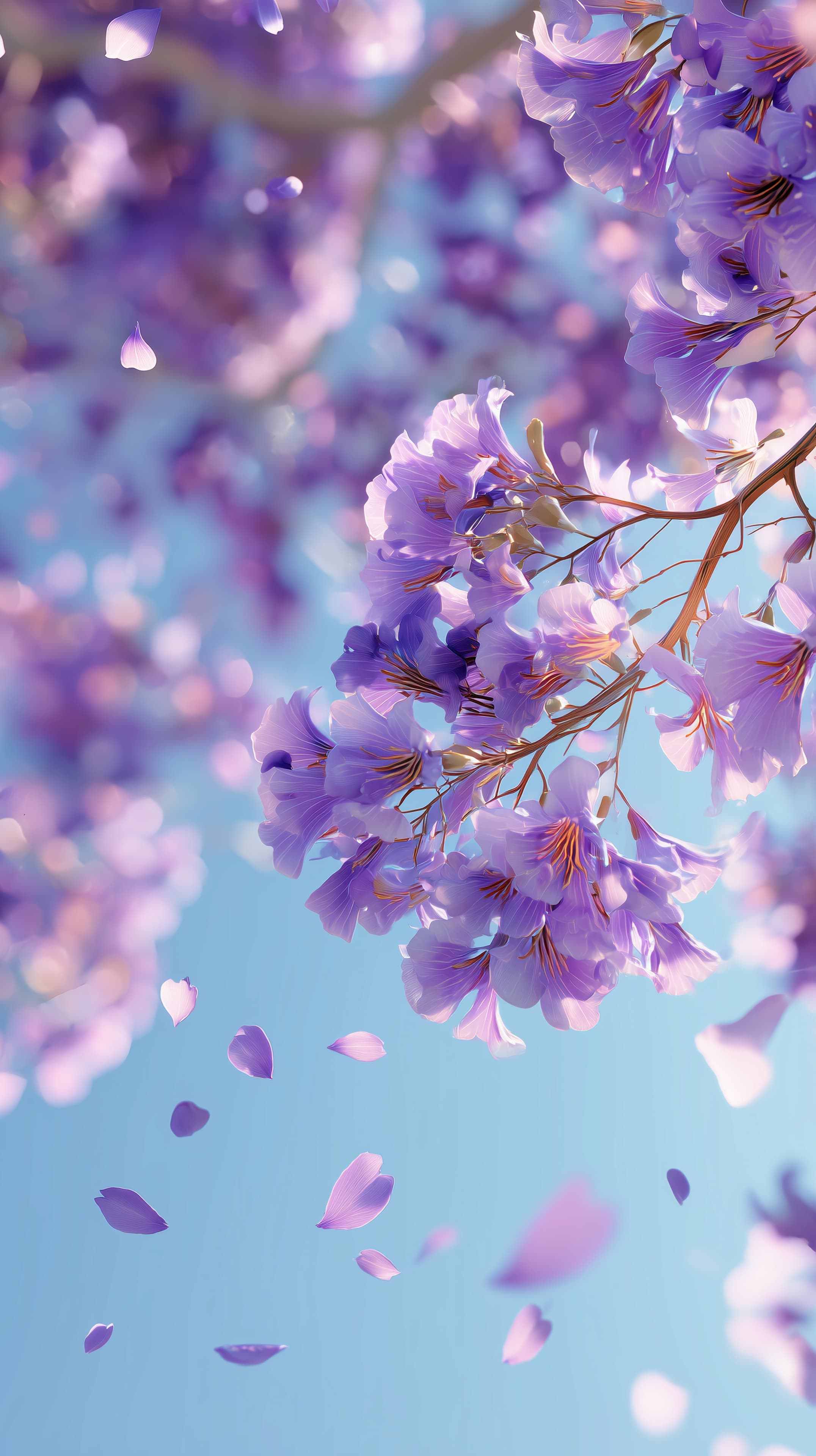 Dreamy Purple Flower Branches on Sky — Floral Wallpaper - High Resolution blue-sky-background Wallpaper for Mobile and Desktop