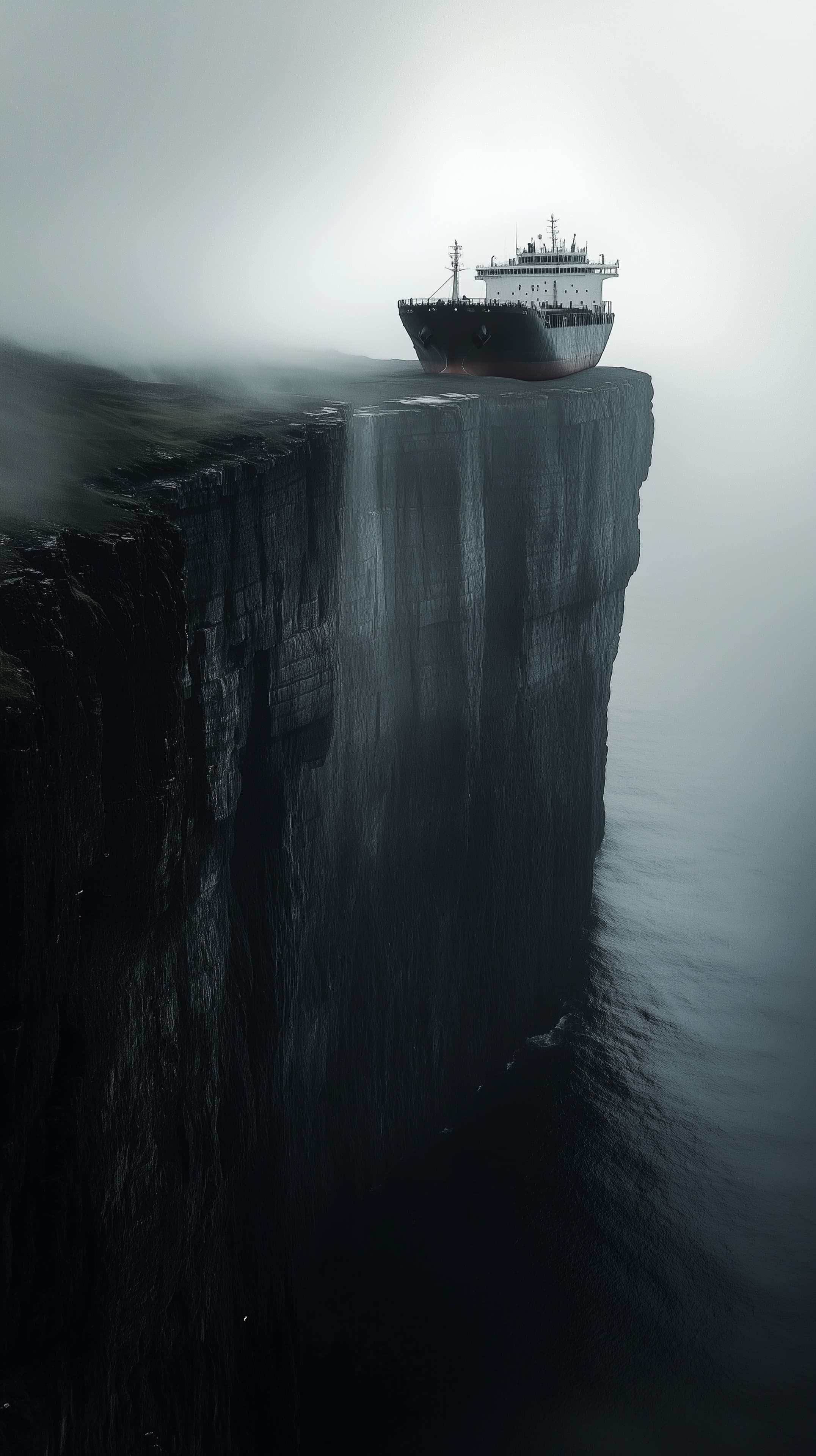 Misty Cliffside Ship Over Deep Ocean — Dramatic Seascape Wallpaper - High Resolution cinematic-scenery Wallpaper for Mobile and Desktop