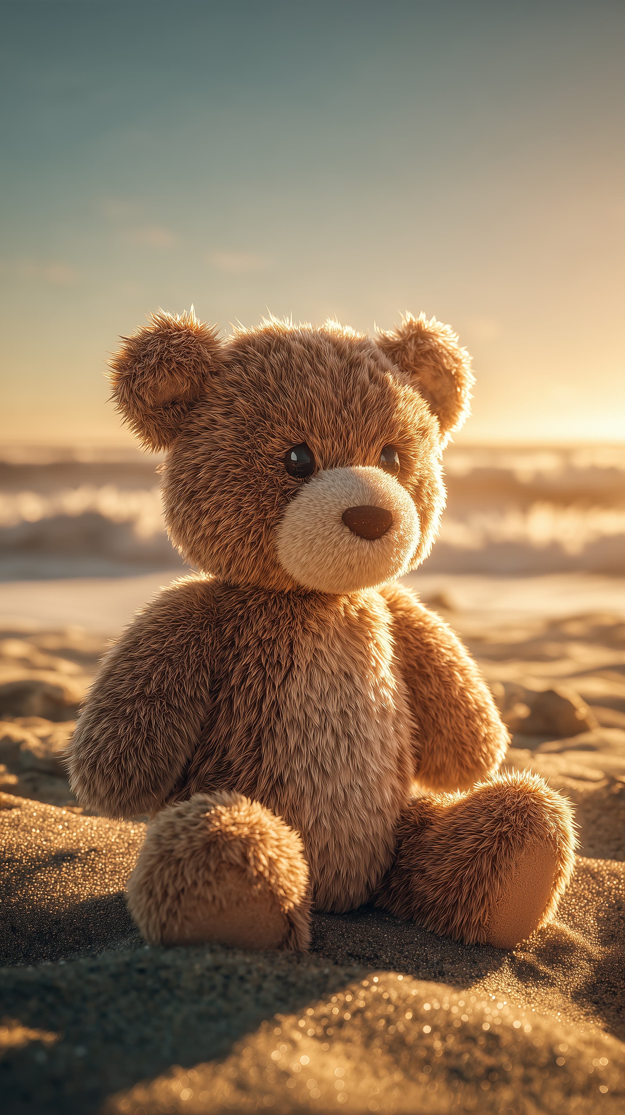 Golden hour teddy bear on sunset beach wallpaper, high-res - High Resolution calm-mood Wallpaper for Mobile and Desktop