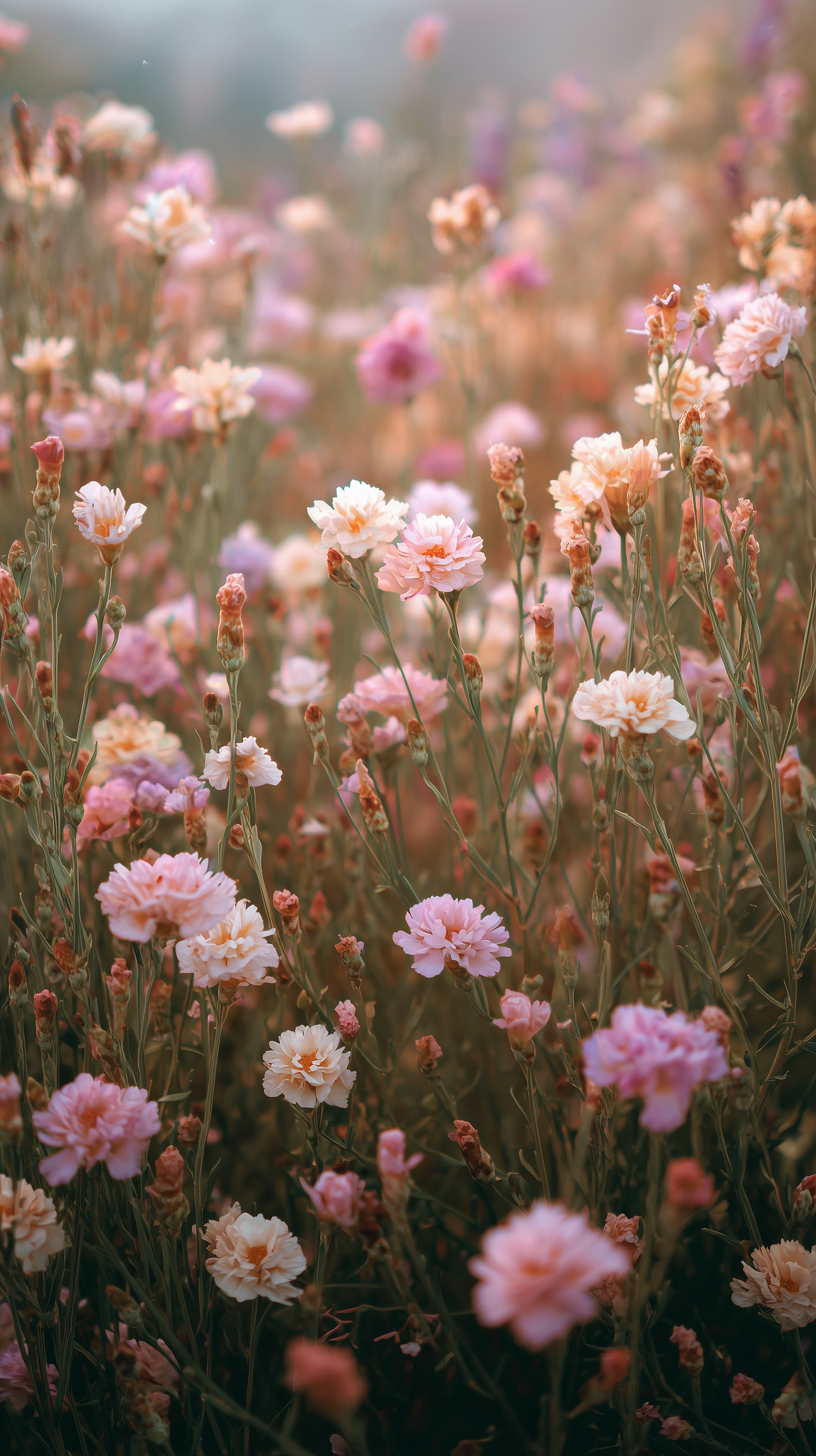 Dreamy Pink Flower Field Wallpaper | Soft Floral Garden Scene - High Resolution bokeh-art Wallpaper for Mobile and Desktop